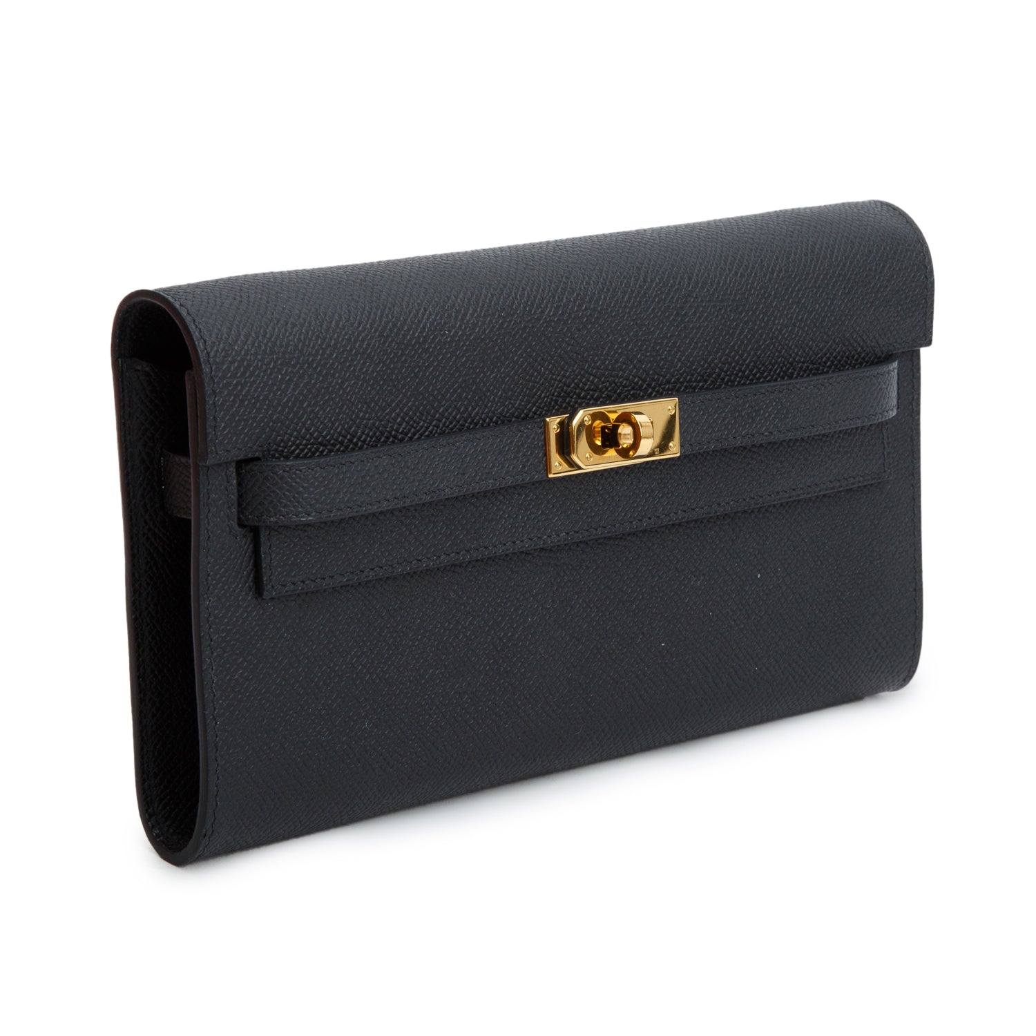 Hermes 2025 Noir Epsom Leather Kelly Wallet To Go w/ Strap & Box