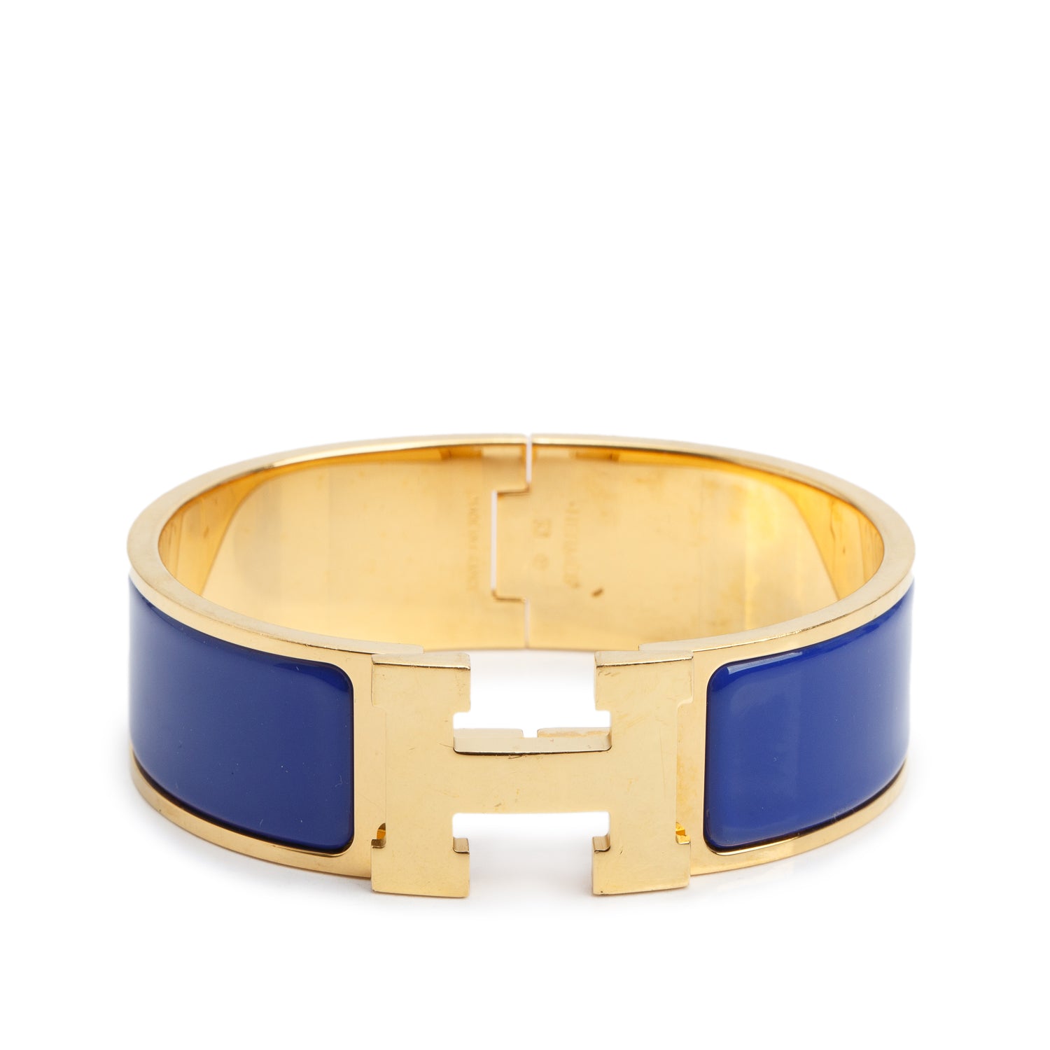 Hermes Gold-Plated Blue Enamel Clic Clac H Bracelet