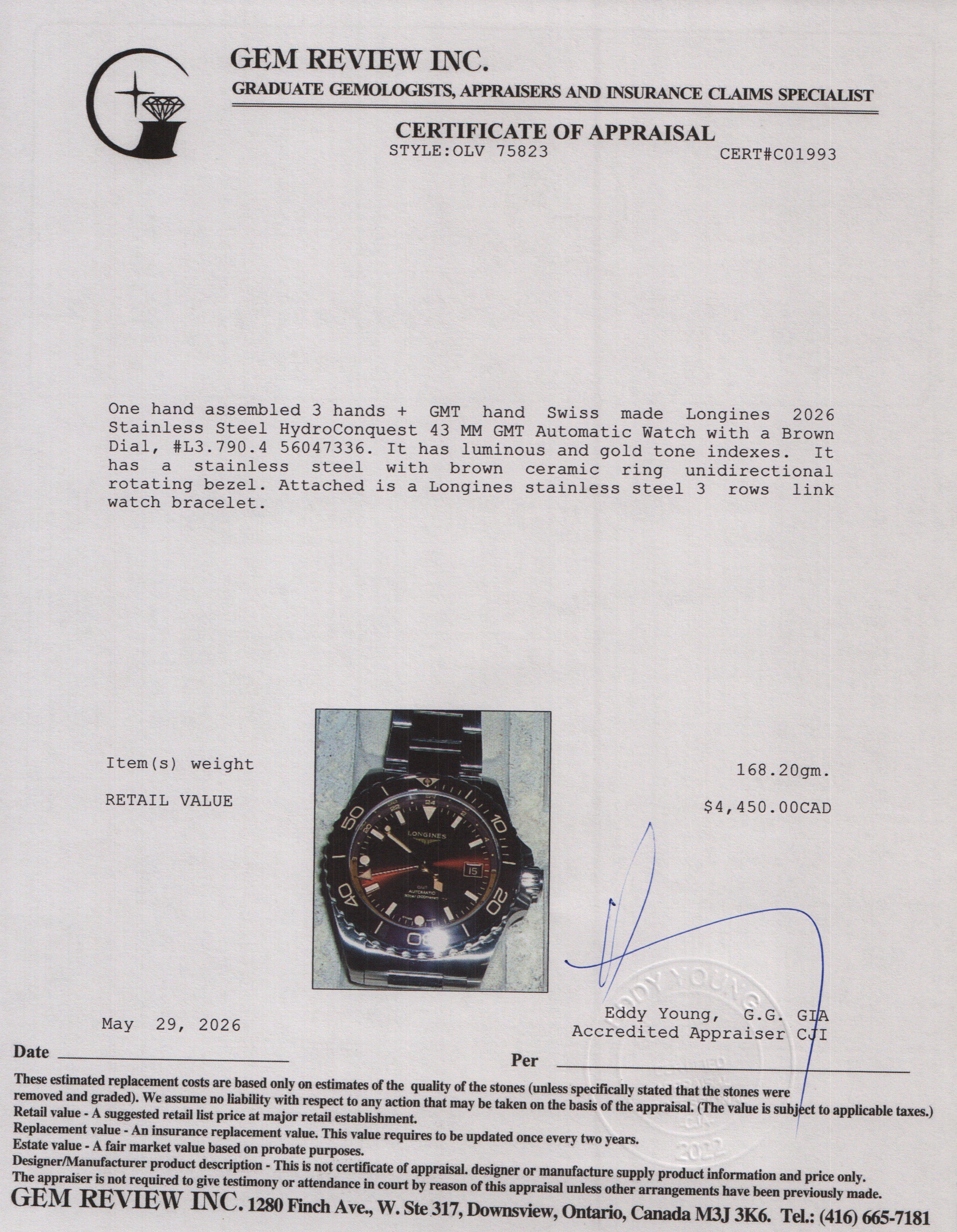 Longines 2026 Stainless Steel HydroConquest 43 MM GMT Automatic Watch Brown Dial w/ Box & Papers