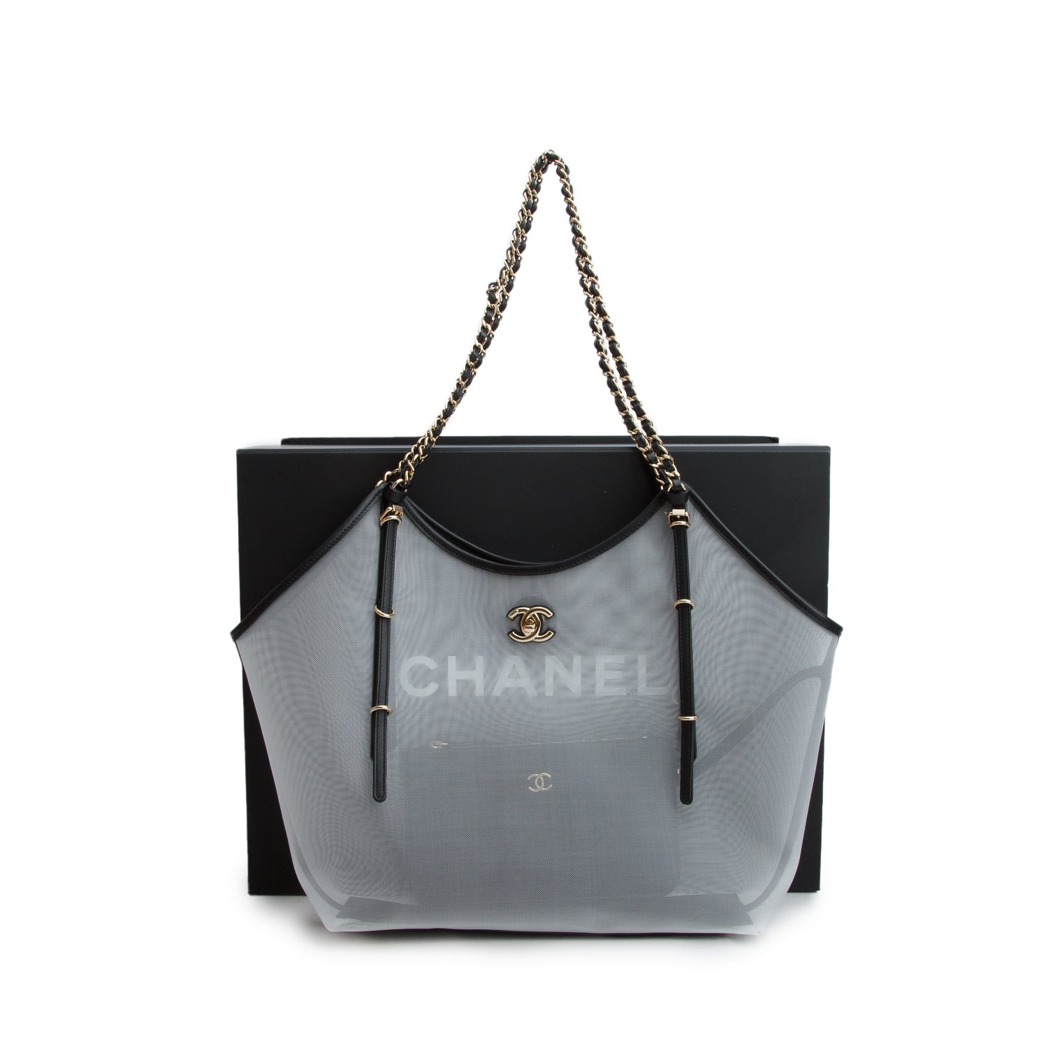 Chanel 2026 White Mesh & Calfskin Medium Shopping Bag w/ Box & Pouch