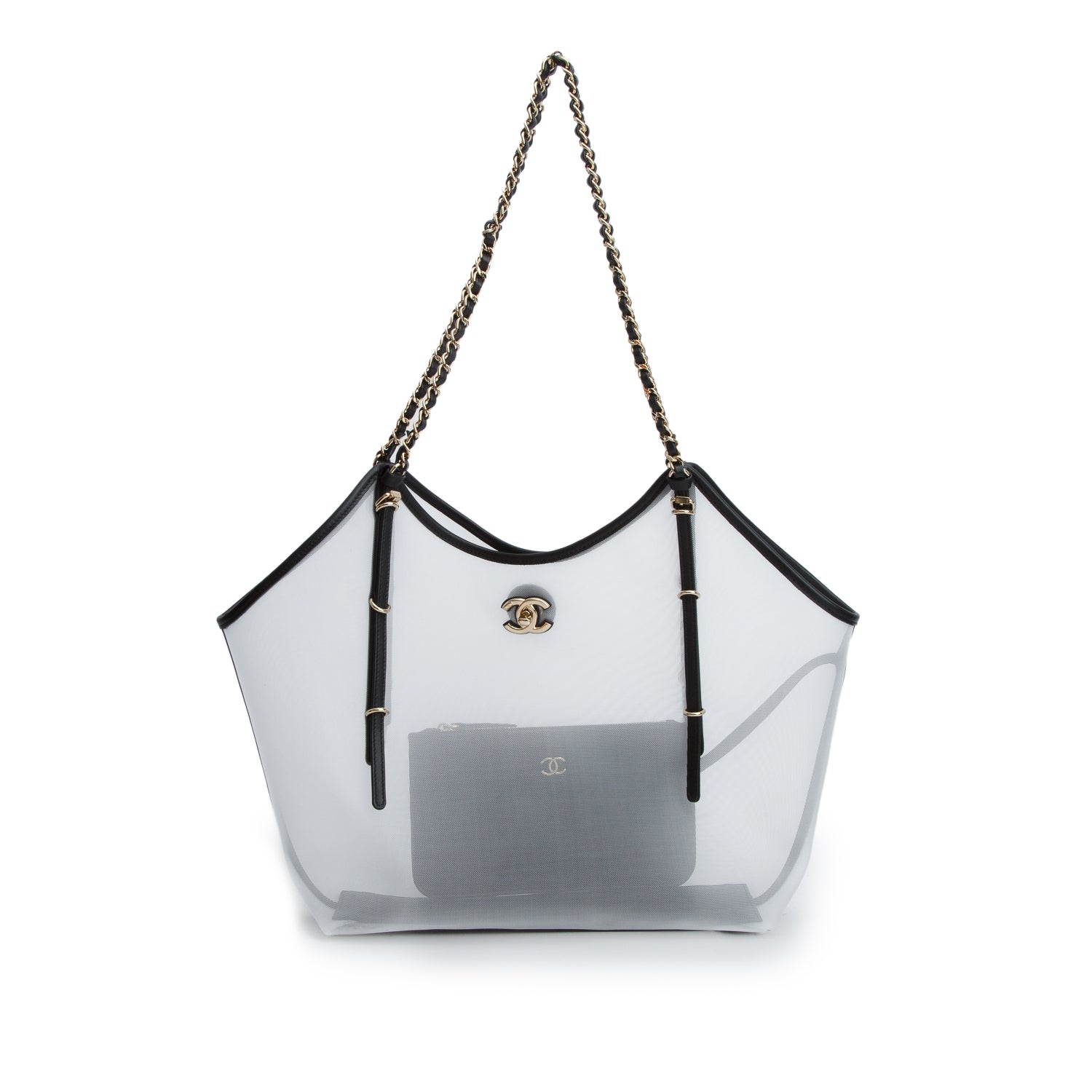 Chanel 2026 White Mesh & Calfskin Medium Shopping Bag w/ Box & Pouch