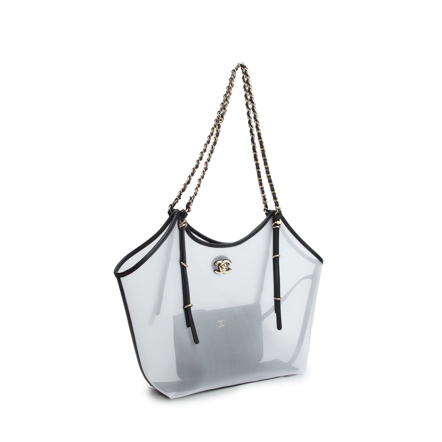 Chanel 2026 White Mesh & Calfskin Medium Shopping Bag w/ Box & Pouch