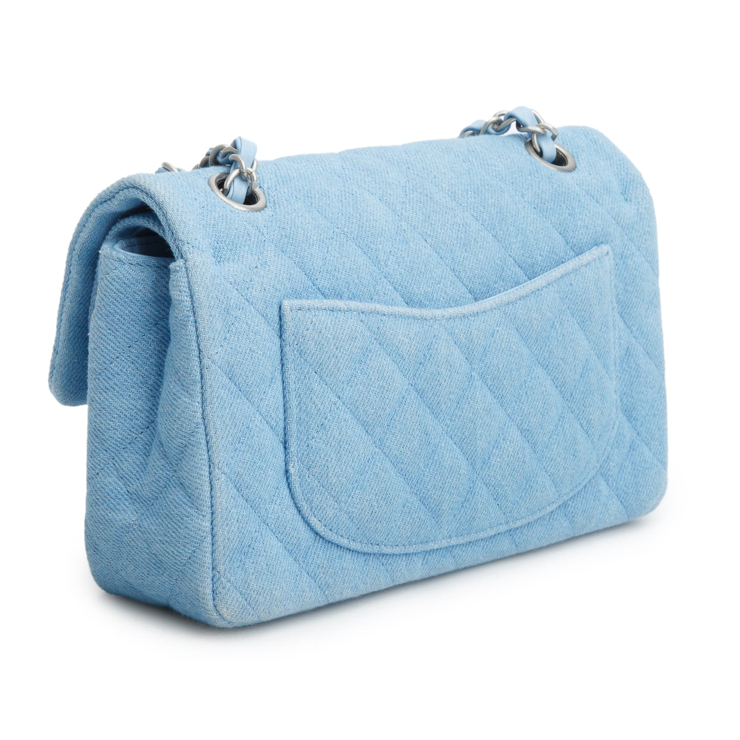 Chanel Blue Denim Quilted Small Double Flap Bag w/ Box