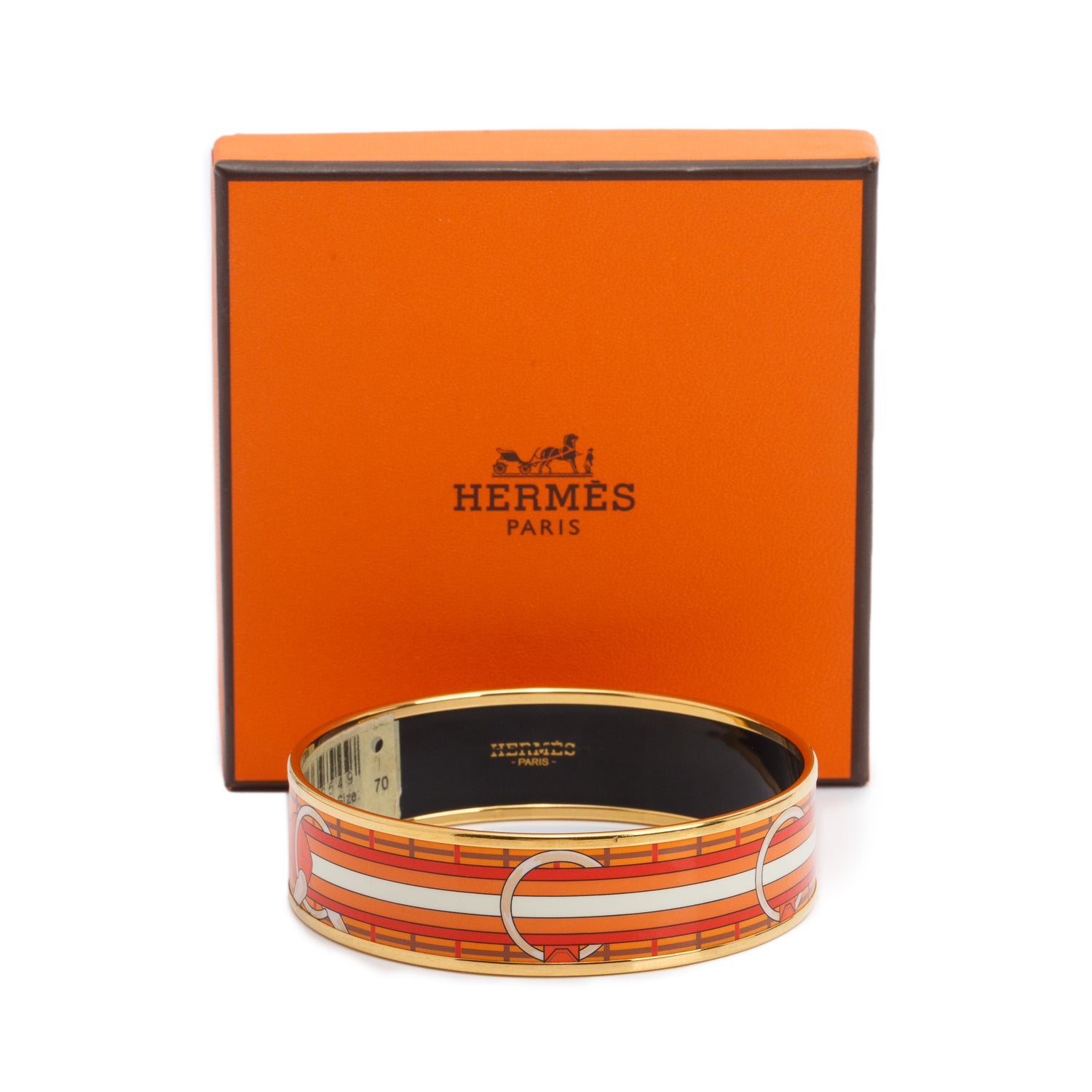 Hermes Gold-Plated Orange 'Tatersale' Enamel Wide Bangle w/ Box