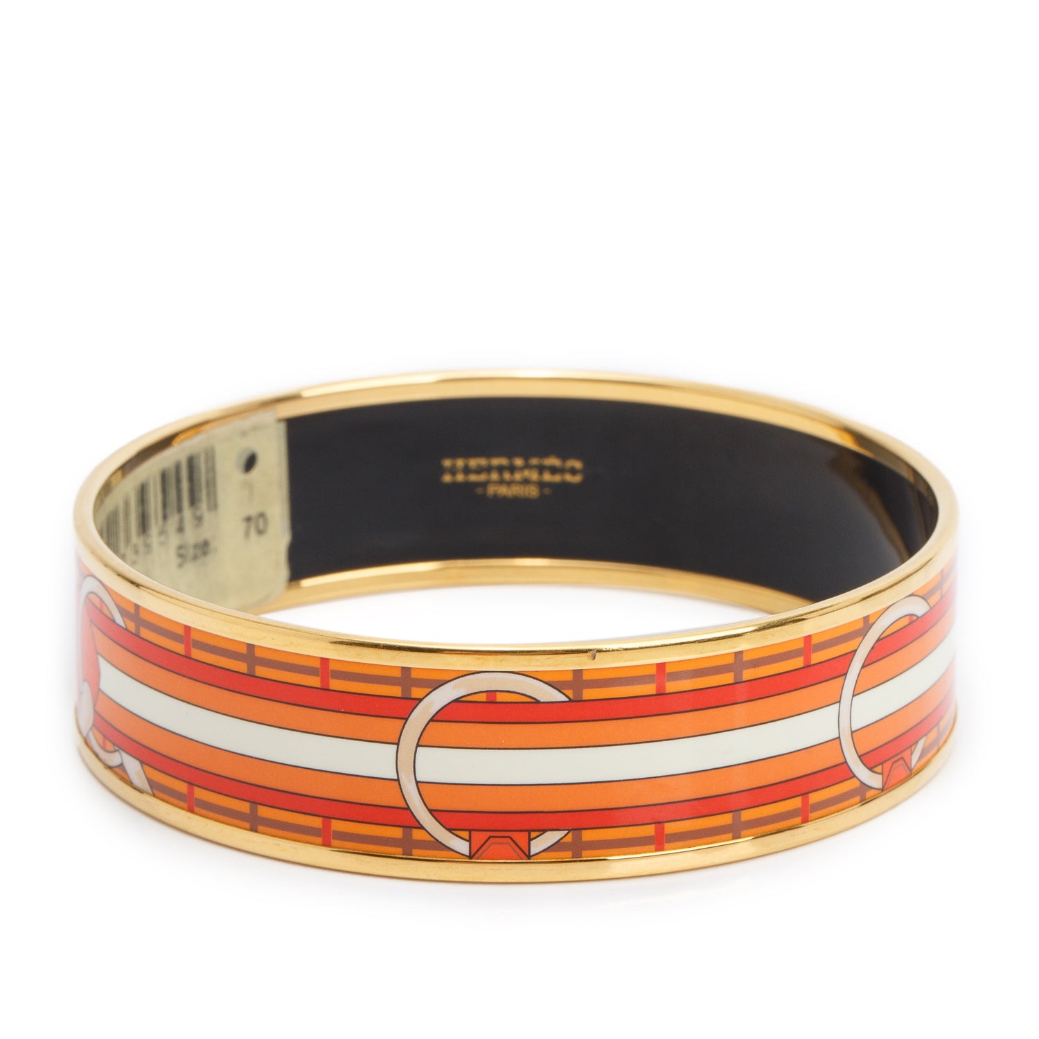 Hermes Gold-Plated Orange 'Tatersale' Enamel Wide Bangle w/ Box