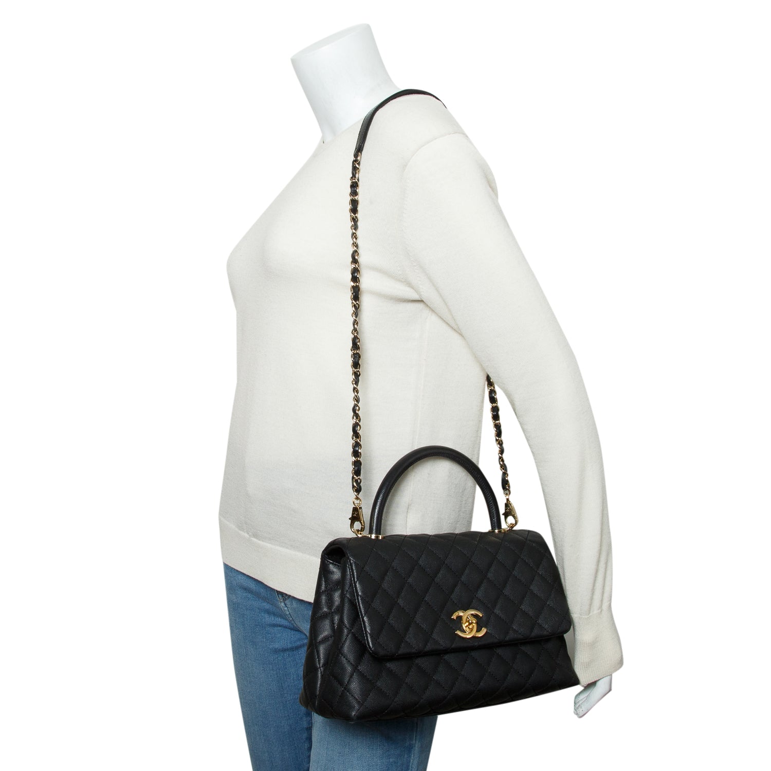 Chanel 2020 Black Caviar Quilted Small Coco Handle Flap w/ Box, Authenticity Card & Strap