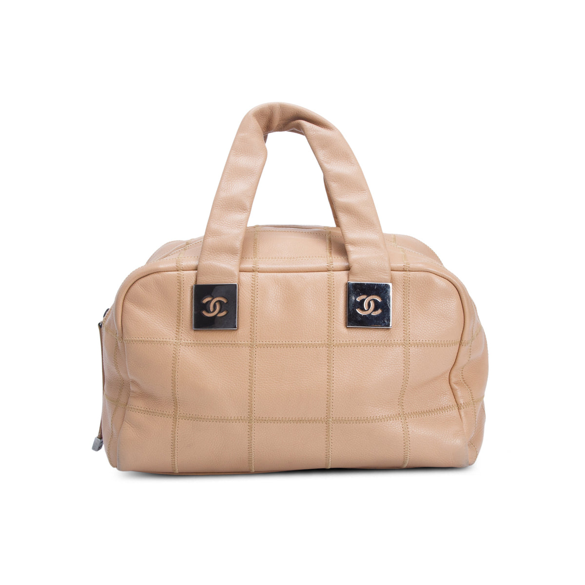 Chanel Beige Caviar Square Stitched Bowler w/ Authenticity Card