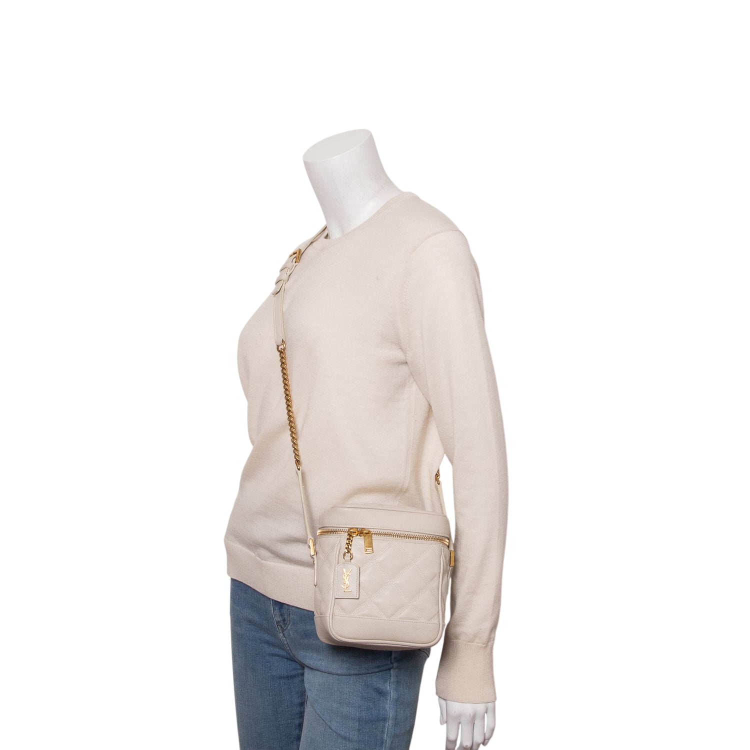 Saint Laurent 2020 Cream Grain de Poudre Quilted 80's Vanity Bag