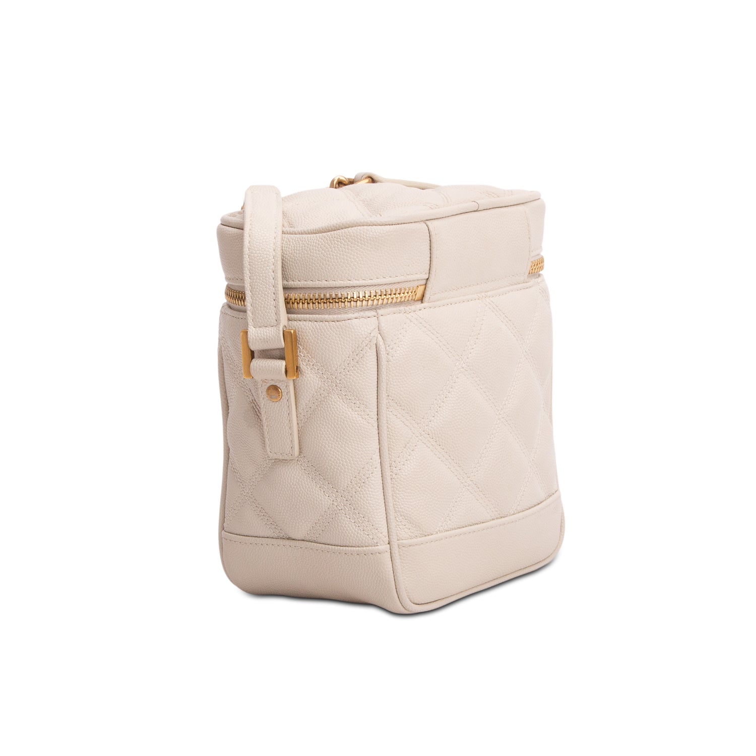 Saint Laurent 2020 Cream Grain de Poudre Quilted 80's Vanity Bag