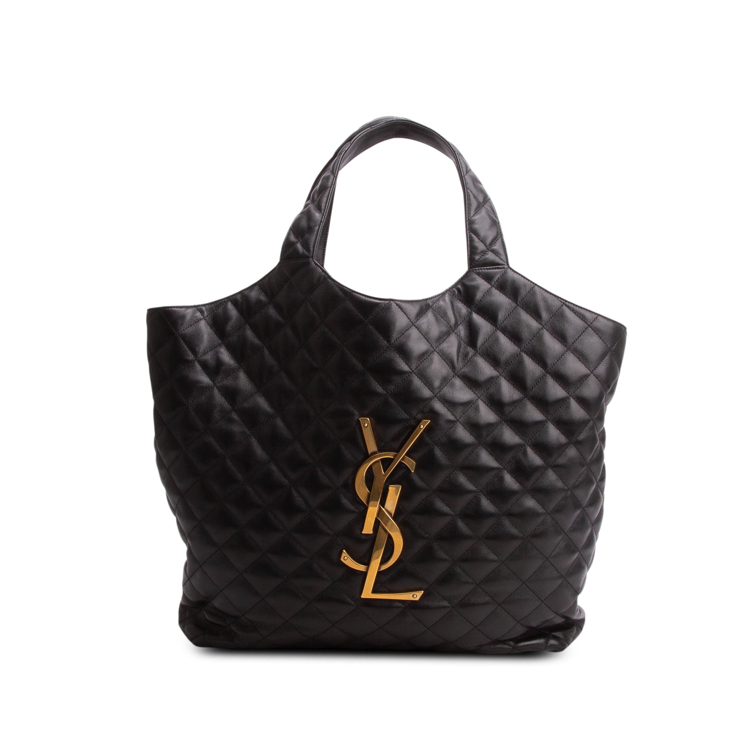 Saint Laurent 2022 Black Lambskin Quilted Maxi Icare Shopping Tote w/ Box & Pouch