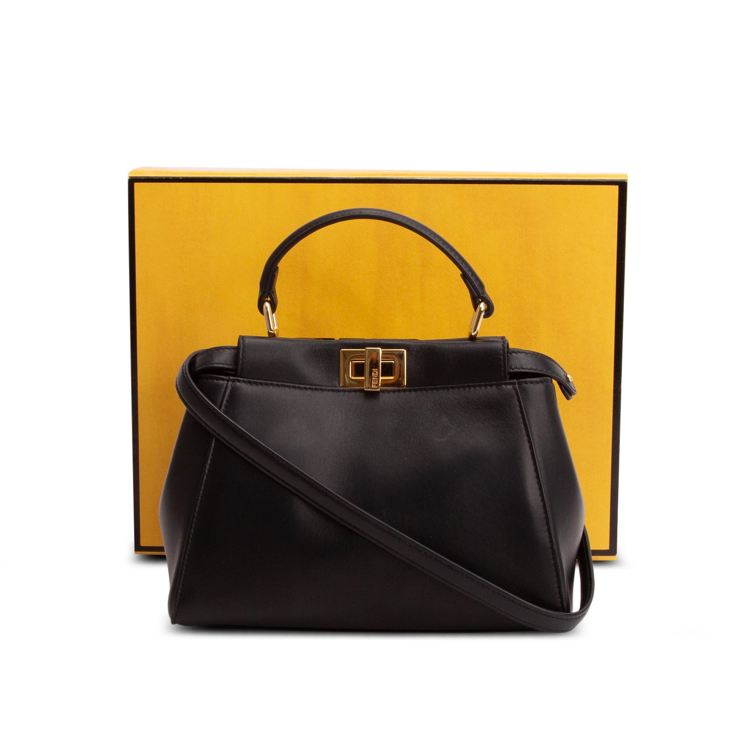 Fendi 2022 Black Lambskin Mini Peekaboo Bag w/ Box, Receipt & Strap