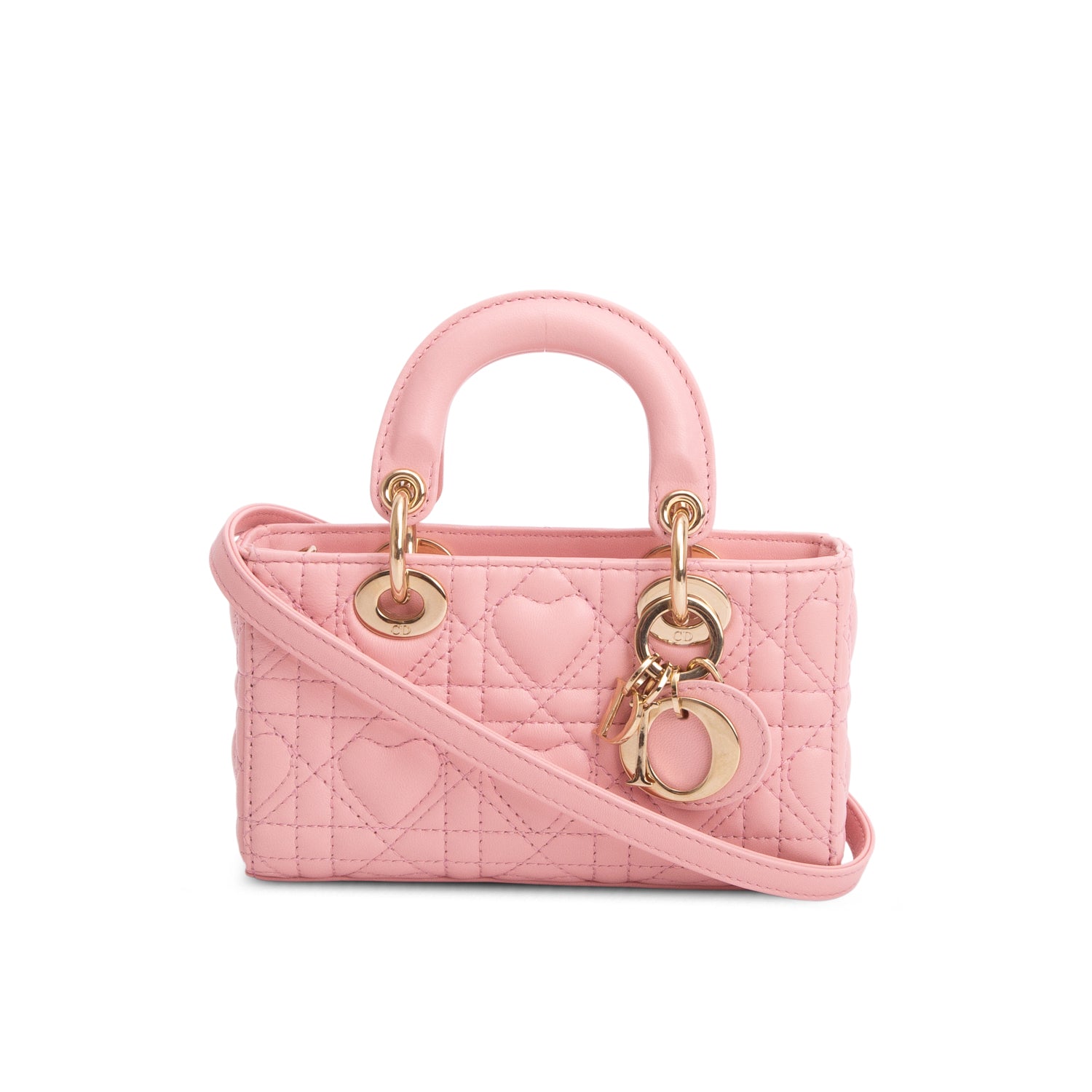 Christian Dior 2023 Pink Lambskin Cannage Amour Micro Lady D-Joy w/ Box & Straps