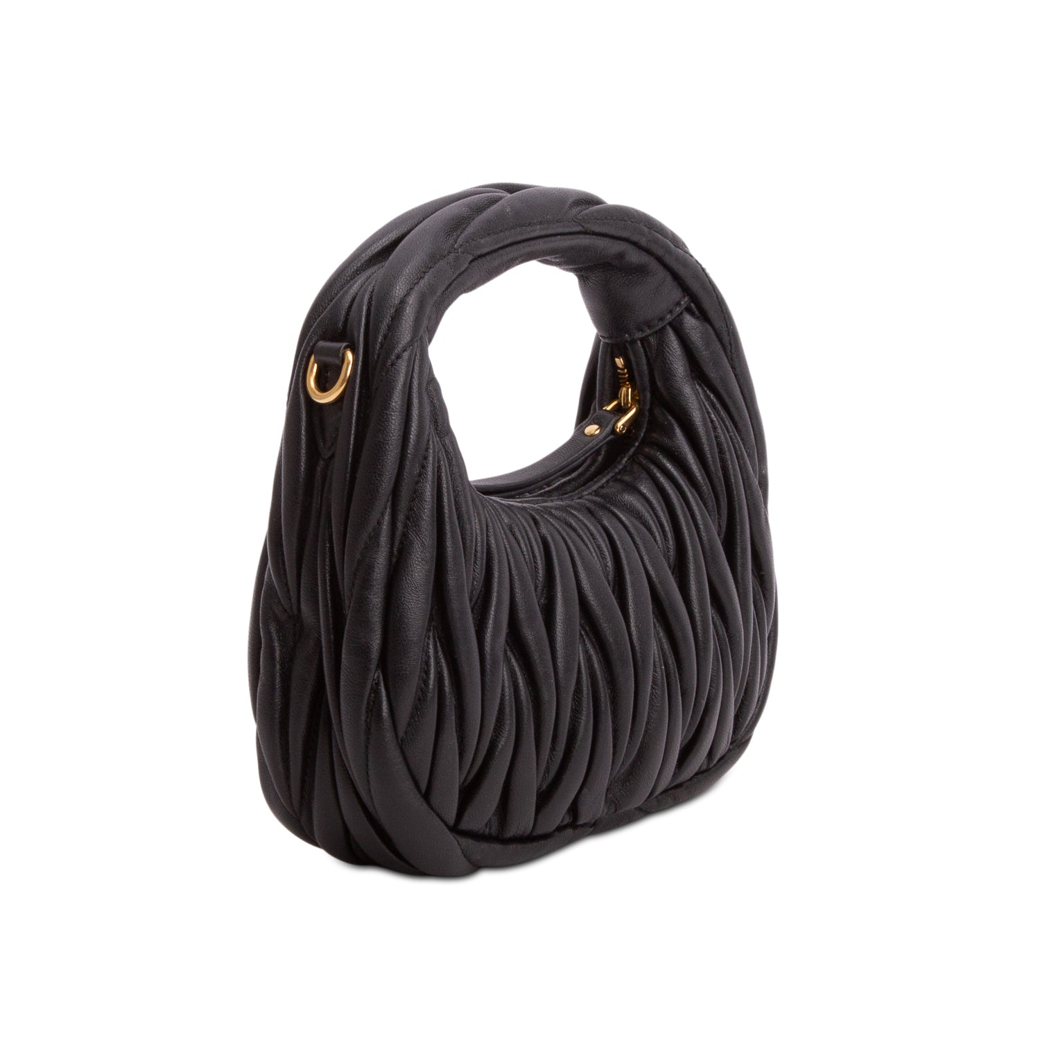 Miu Miu Black Nappa Matelasse Mini Wander Hobo