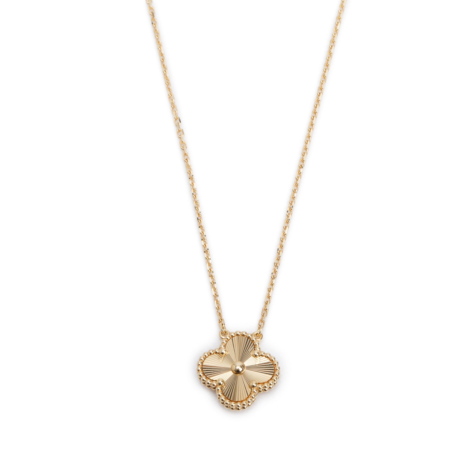 Van Cleef & Arpels 2025 18k Yellow Gold Vintage Alhambra Guilloche Pendant Necklace w/ Box & Certificate