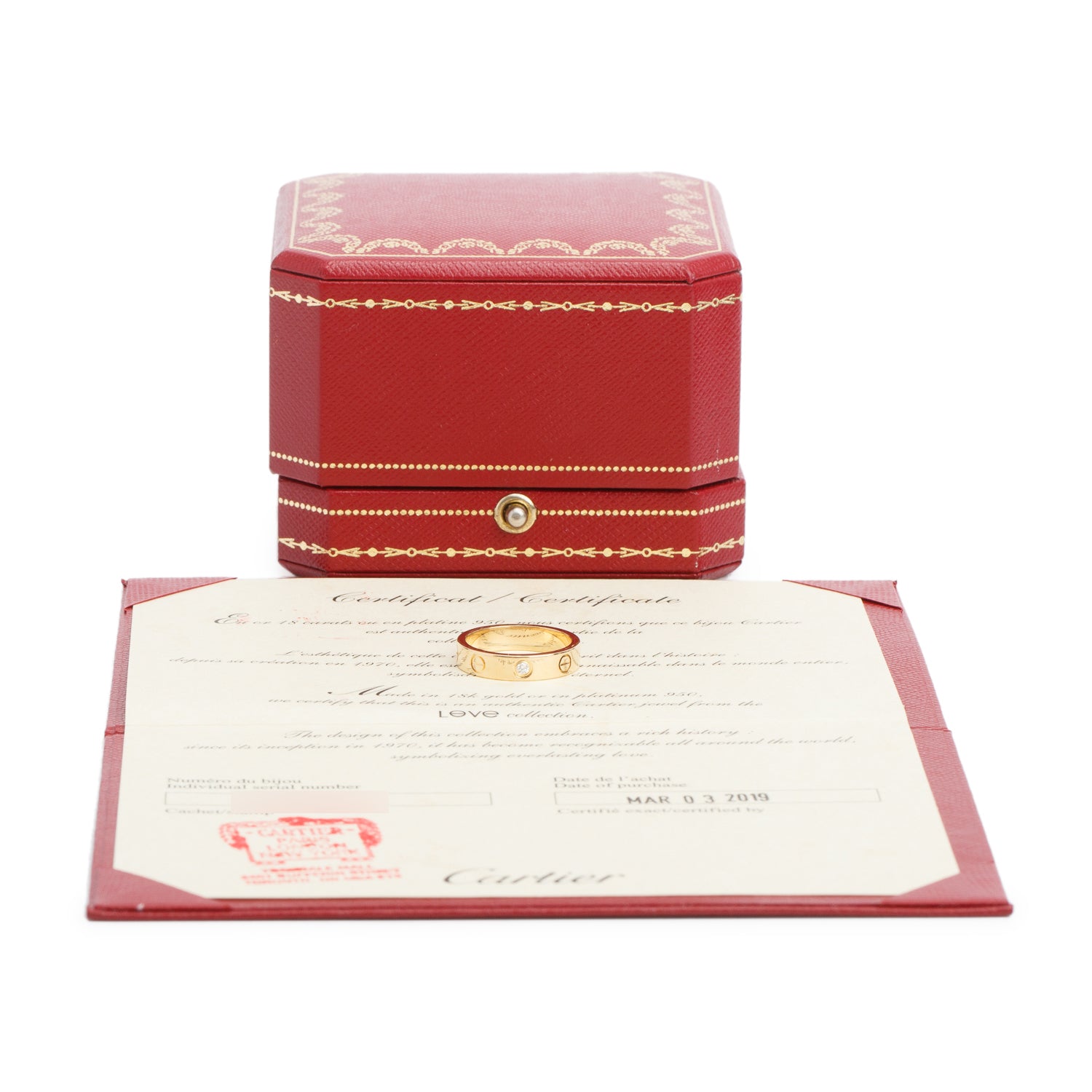 Cartier 18k Yellow Gold 1 Diamond 4 MM Love Wedding Band Ring, Size 50 5.25 w/ Box & Certificate