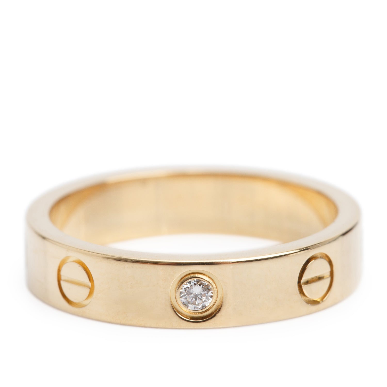 Cartier 18k Yellow Gold 1 Diamond 4 MM Love Wedding Band Ring, Size 50 5.25 w/ Box & Certificate