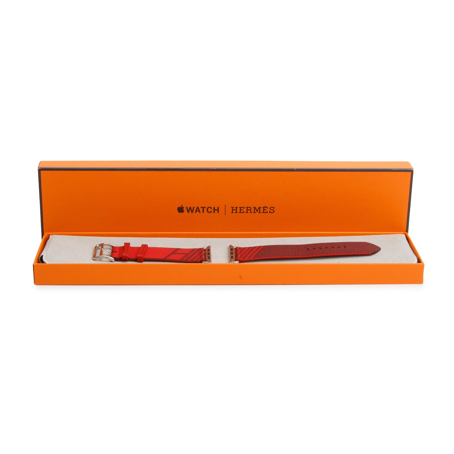 Hermes x Apple Rouge Grenat/Vermillon Woven Nylon Jumping Single Tour 42 MM Watch Strap w/ Box