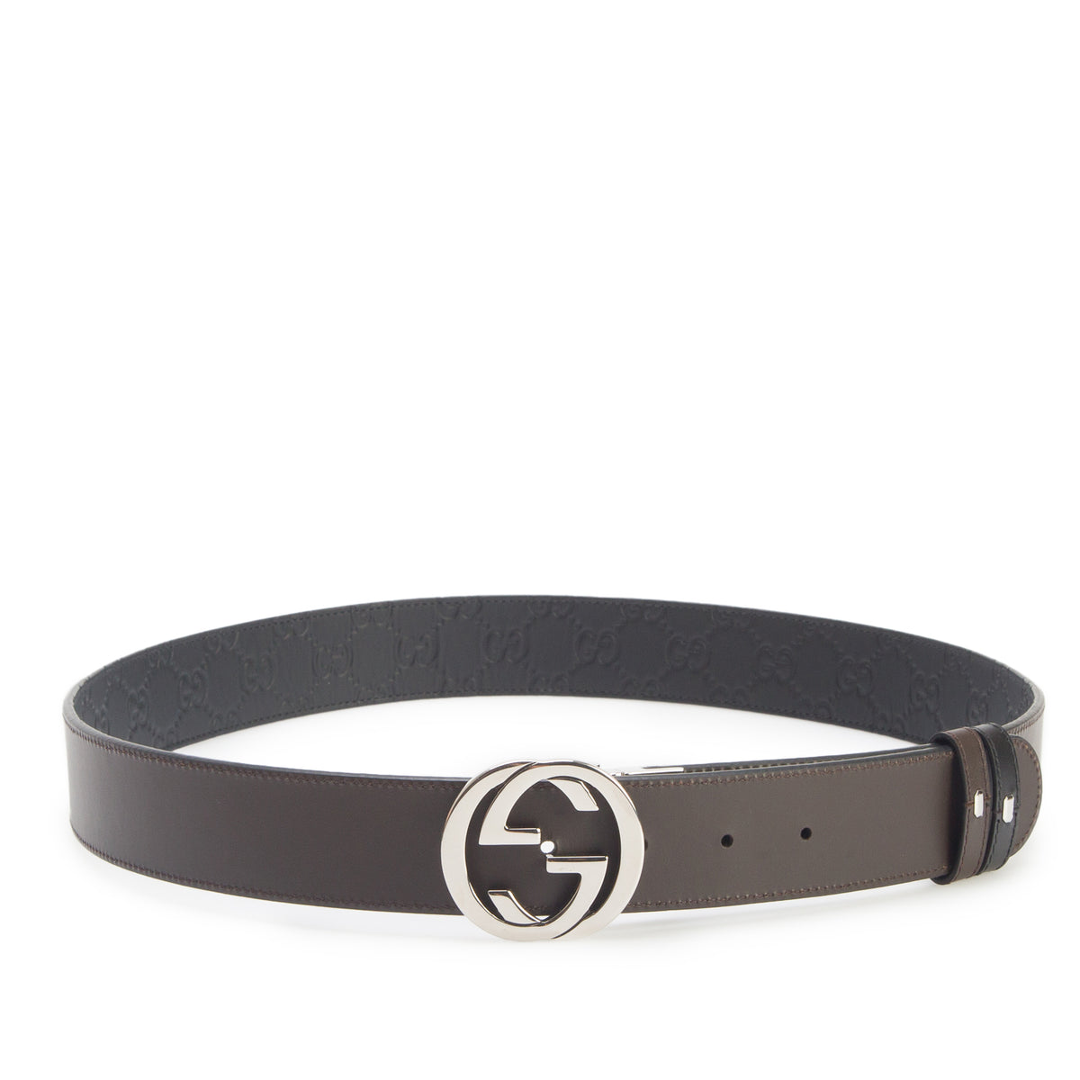 Gucci Brown/Black Signature Leather Interlocking G Reversible Belt, 100 40 w/ Box