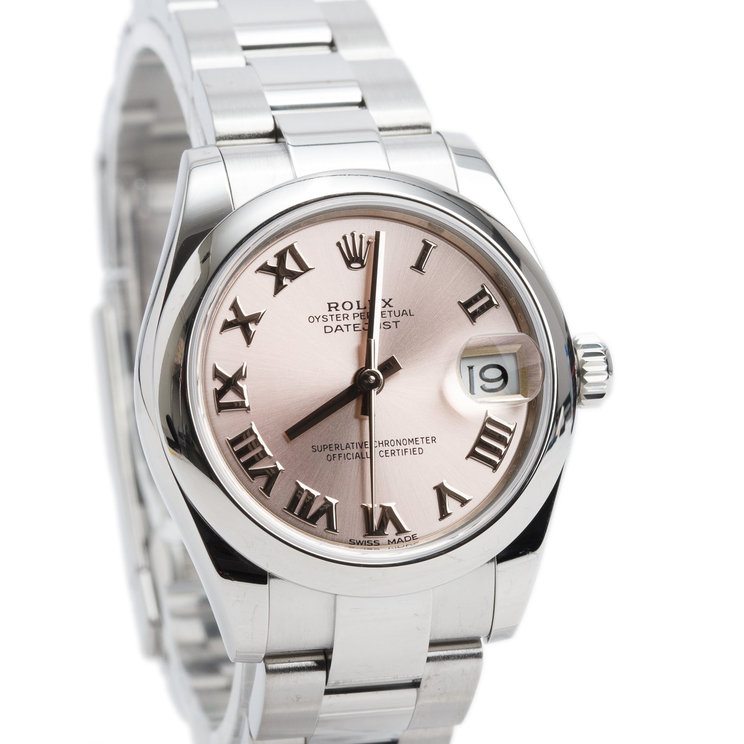 Rolex Stainless Steel Oyster Perpetual Datejust 31 MM Automatic Watch Pink Roman Numeral Dial 178240 w/ Box & Papers
