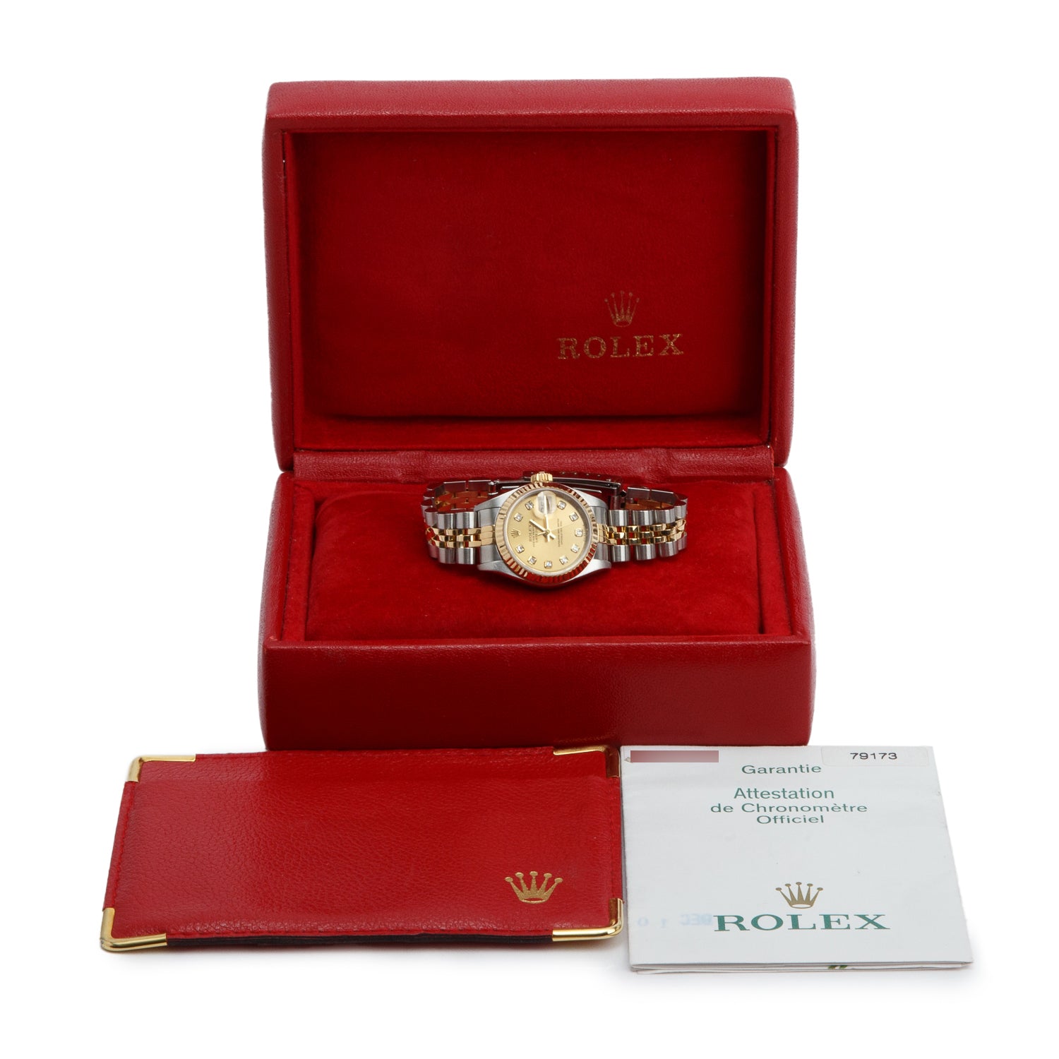 Rolex Stainless Steel & 18k Yellow Gold Datejust 26 MM Watch Champagne Diamond Dial 79173 w/ Box