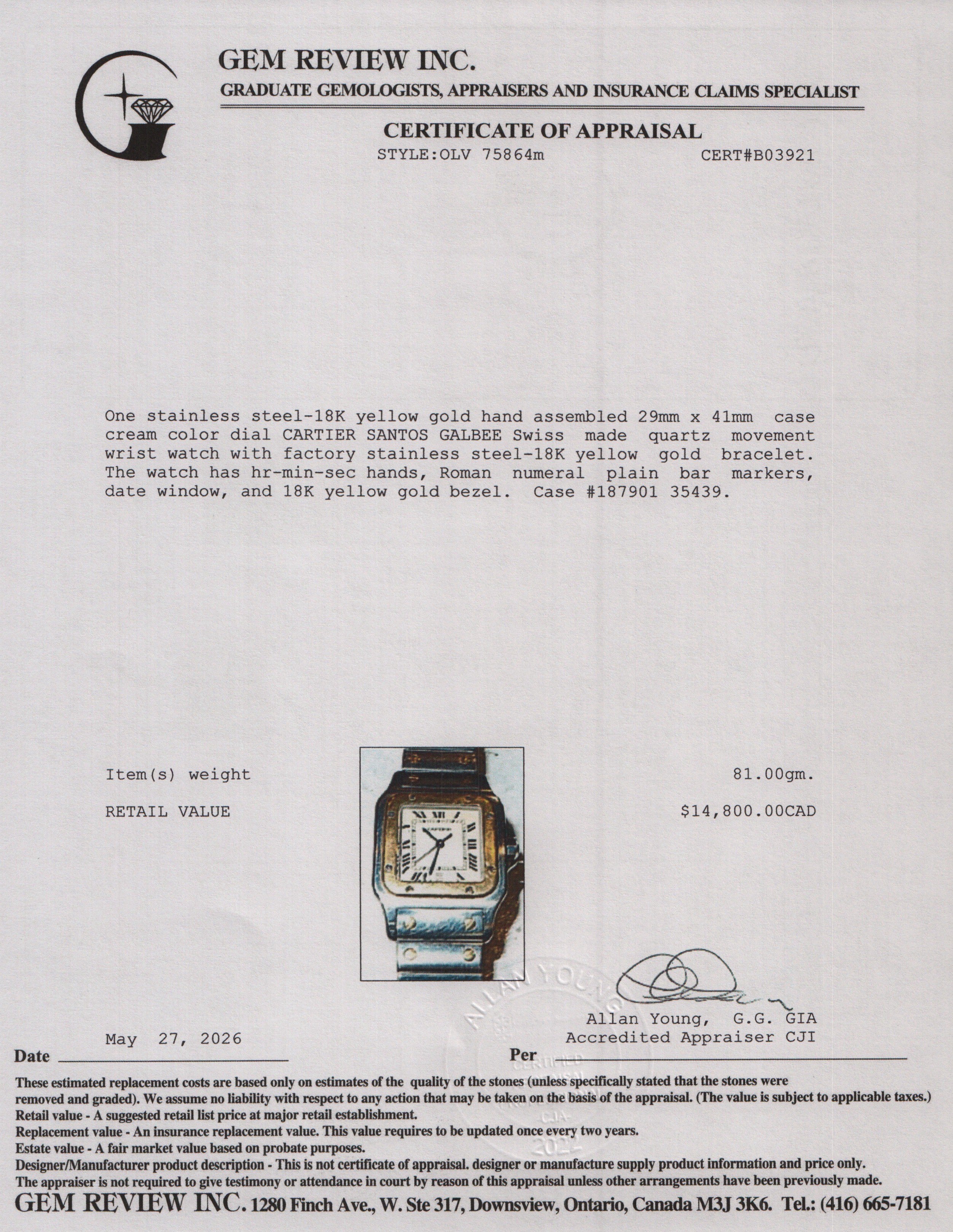 Cartier Stainless Steel & 18k Yellow Gold Santos Galbee Quartz Watch 187901