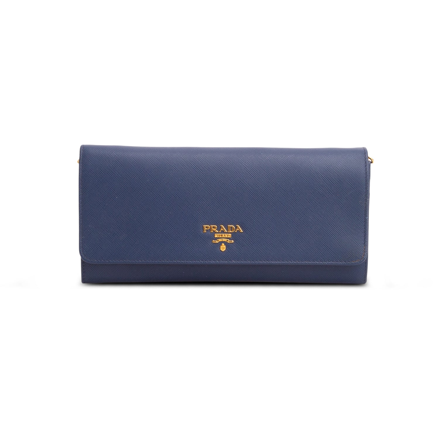 Prada Blue Saffiano Metal Continental Wallet on Chain w/ Authenticity Card