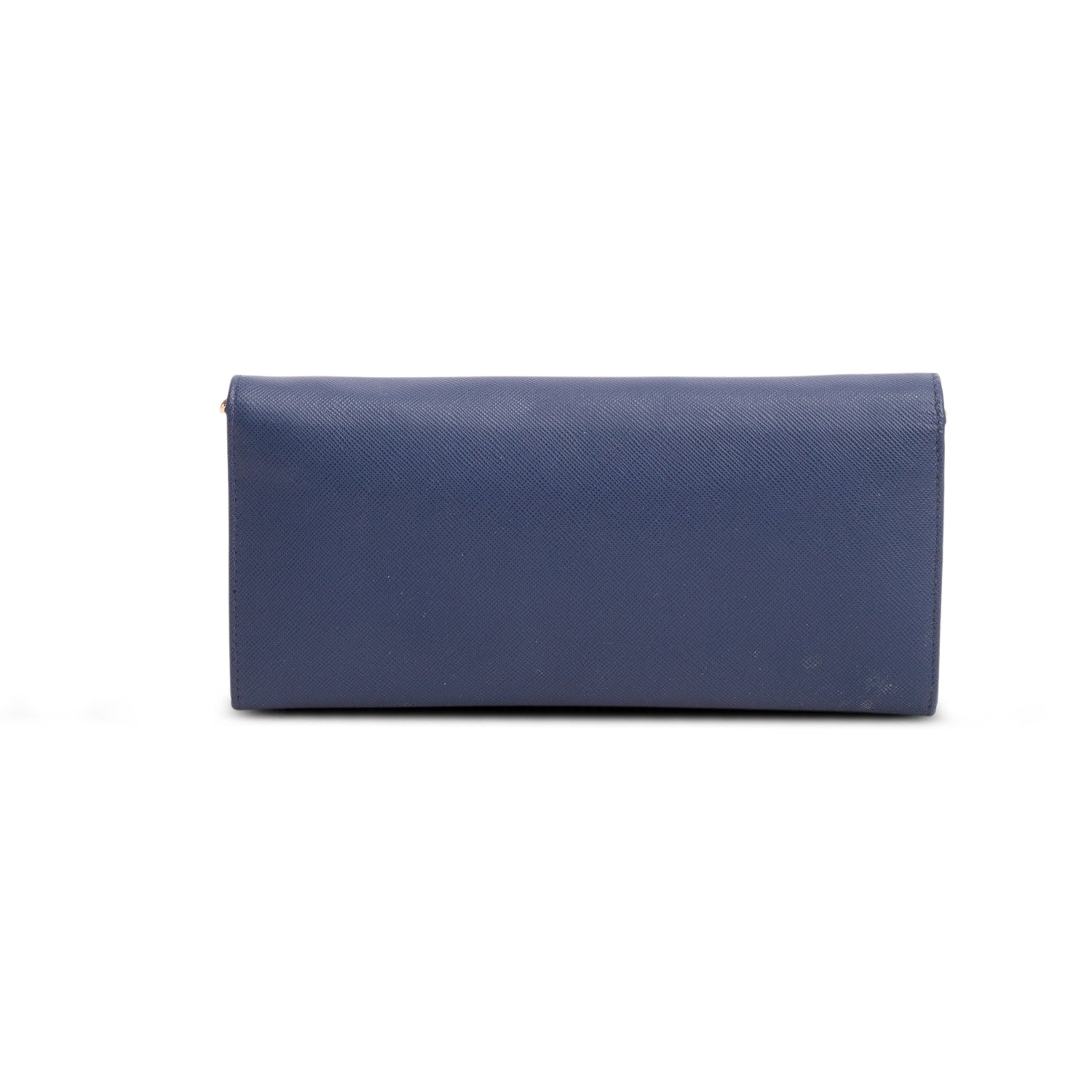 Prada Blue Saffiano Metal Continental Wallet on Chain w/ Authenticity Card