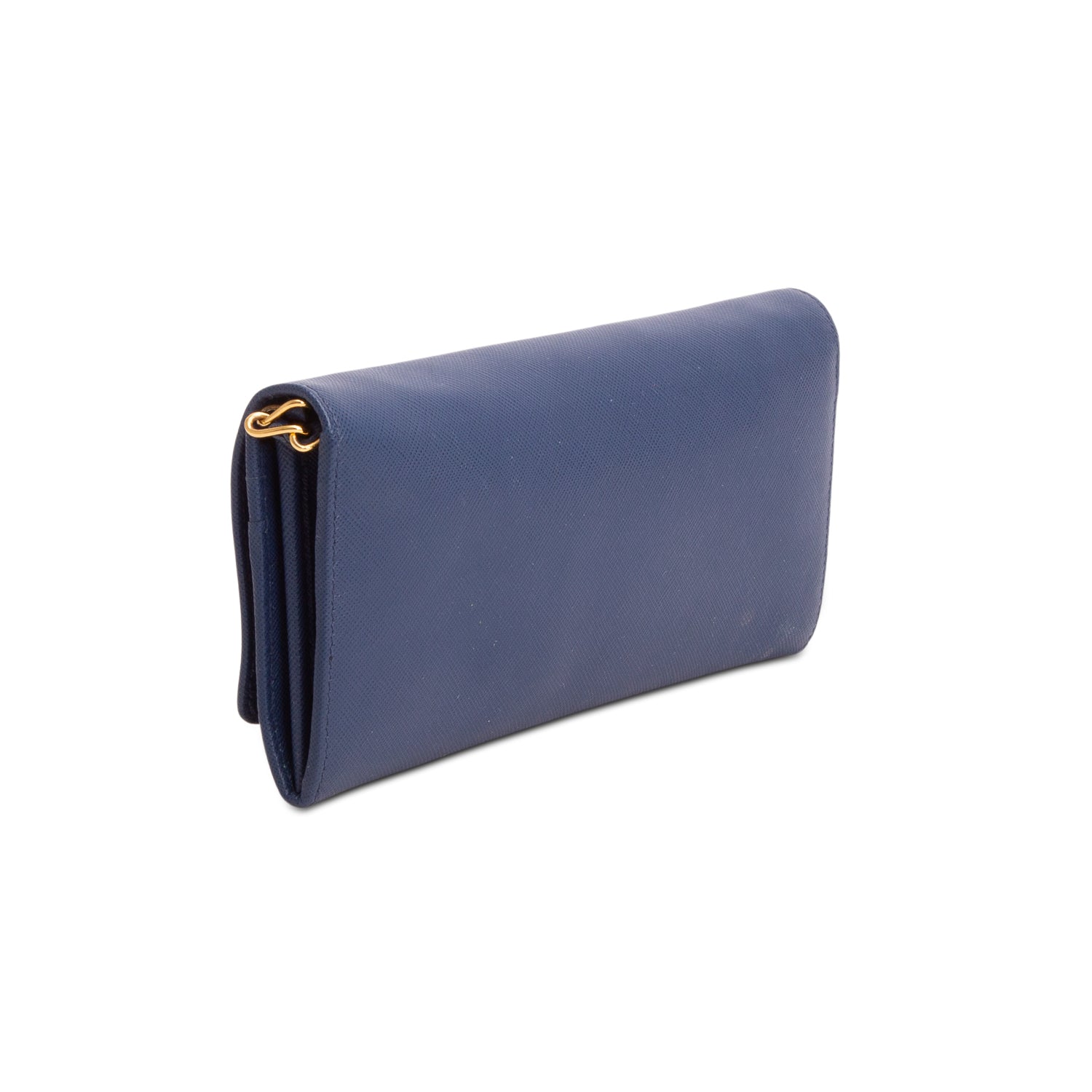 Prada Blue Saffiano Metal Continental Wallet on Chain w/ Authenticity Card