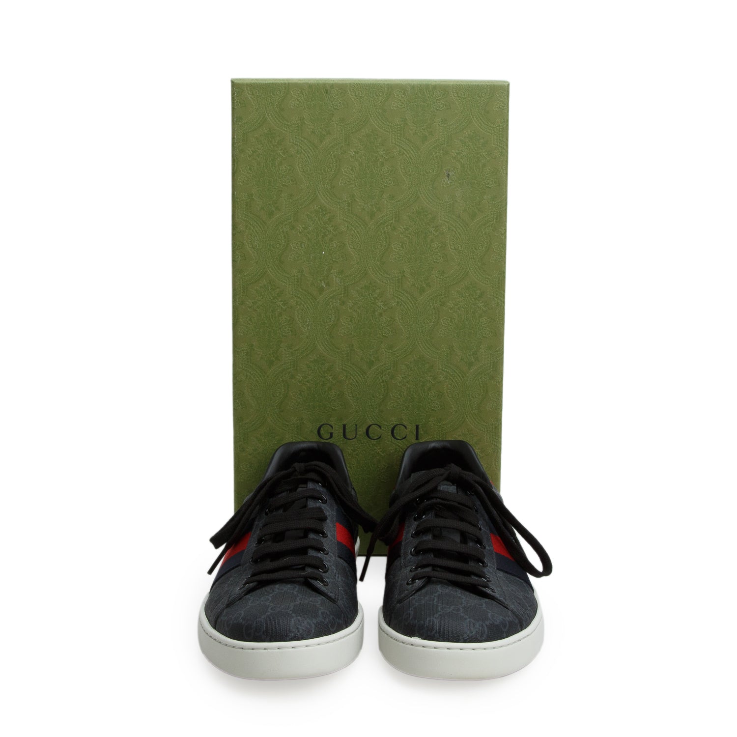 Gucci Grey GG Supreme Red Python Trim Web Ace Sneakers, Men's Size 9.5 w/ Box