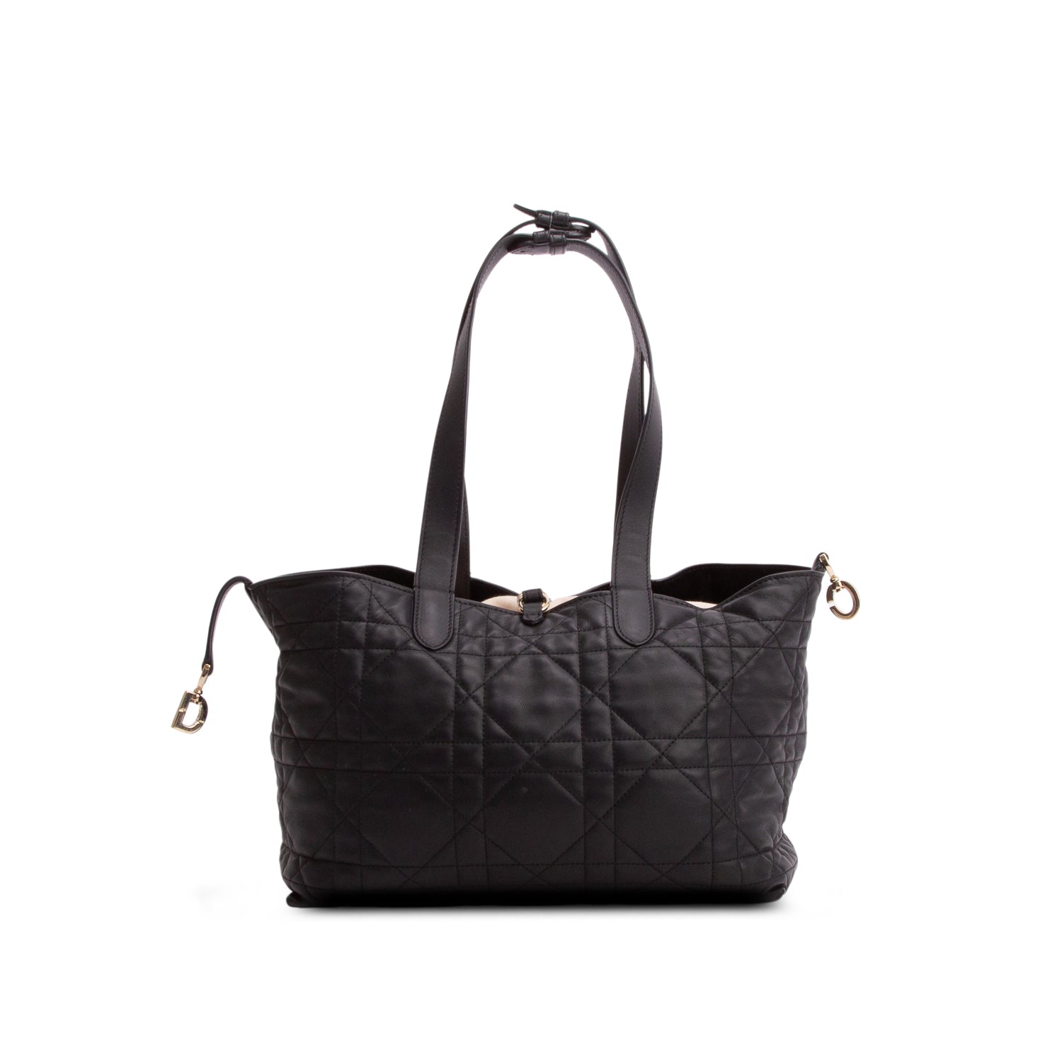 Christian Dior 2023 Black Calfskin Macrocannage Medium Toujours Tote w/ Pouch
