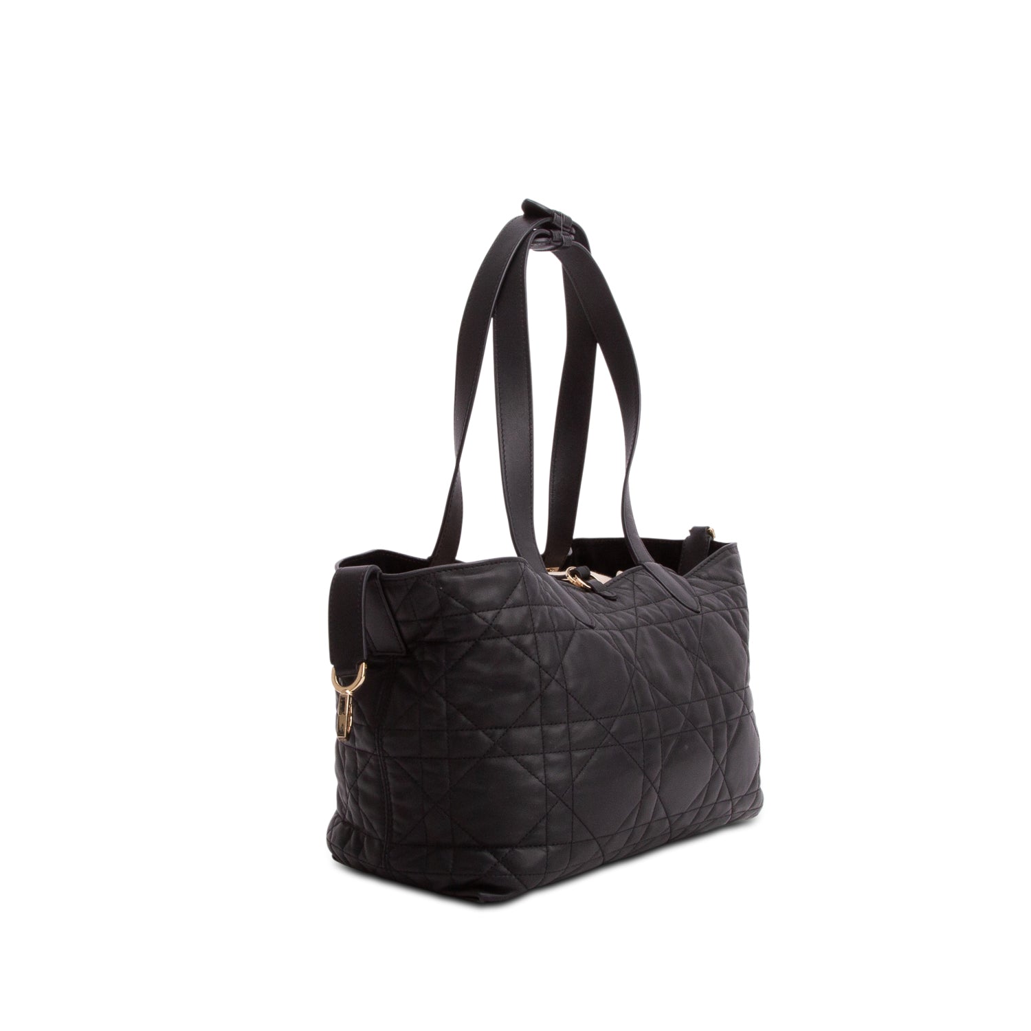 Christian Dior 2023 Black Calfskin Macrocannage Medium Toujours Tote w/ Pouch