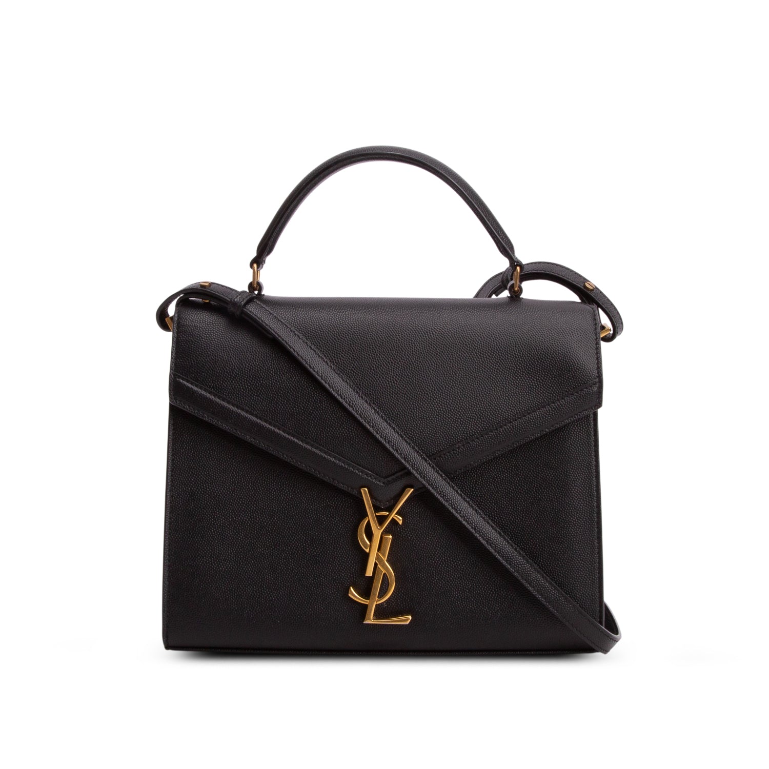 Saint Laurent 2021 Black Grain de Poudre Medium Classic Monogram Cassandra Top Handle w/ Strap