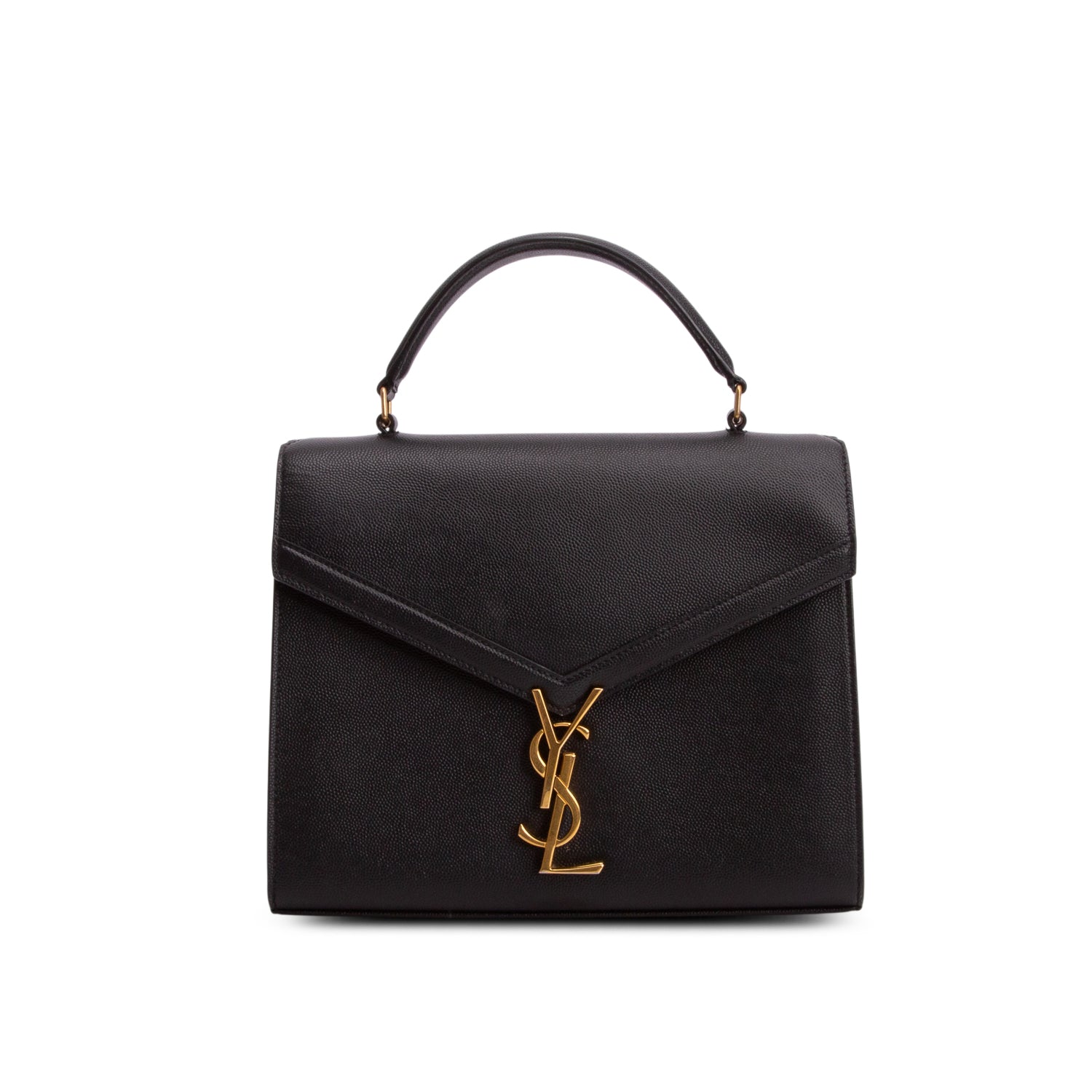 Saint Laurent 2021 Black Grain de Poudre Medium Classic Monogram Cassandra Top Handle w/ Strap