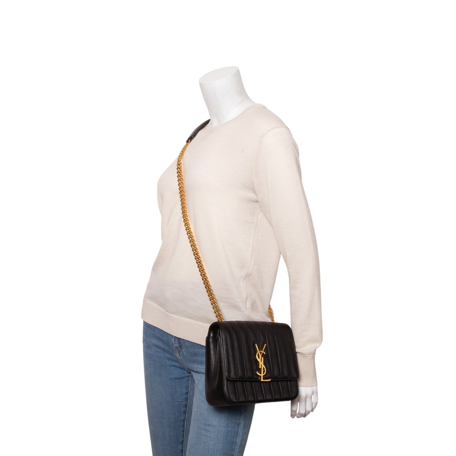 Saint Laurent Black Lambskin Matelasse Monogram Medium Vicky