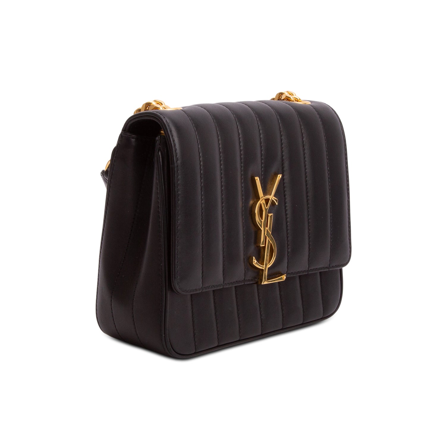 Saint Laurent Black Lambskin Matelasse Monogram Medium Vicky