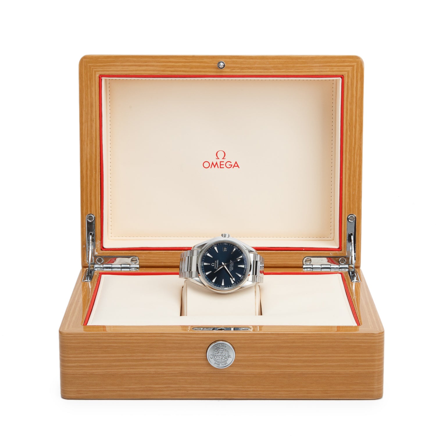 Omega Stainless Steel Seamaster Aqua Terra 150M Master Co-Axial Chronometer 41.5 MM Automatic Watch Blue Dial w/ Box