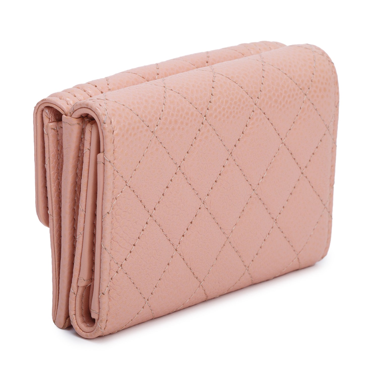Chanel Pink Quilted Caviar Leather Boy Trifold Compact Wallet w/ Box & Authenticity Card