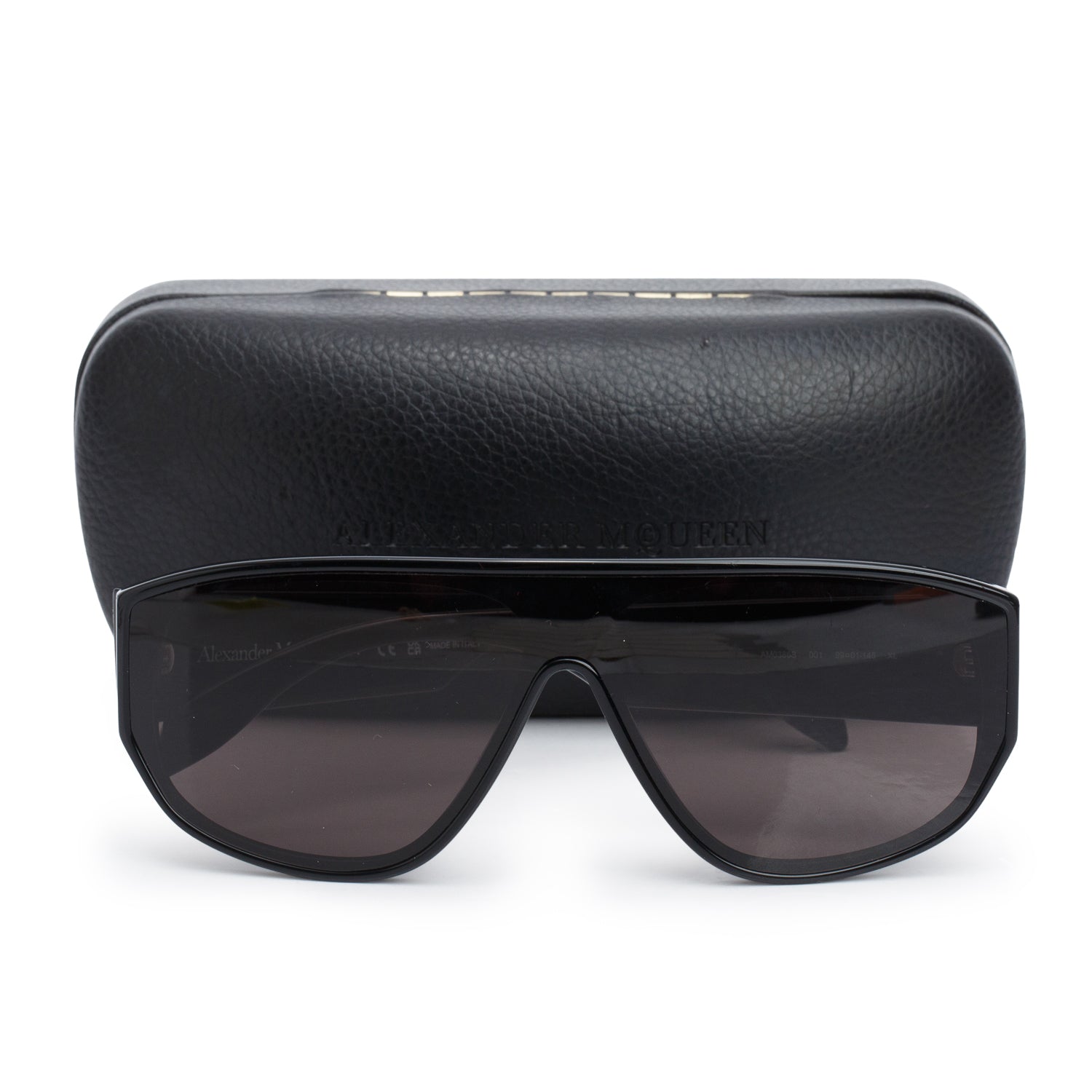 Alexander McQueen AM0386S Black Acetate Logo Shield Sunglasses w/ Case