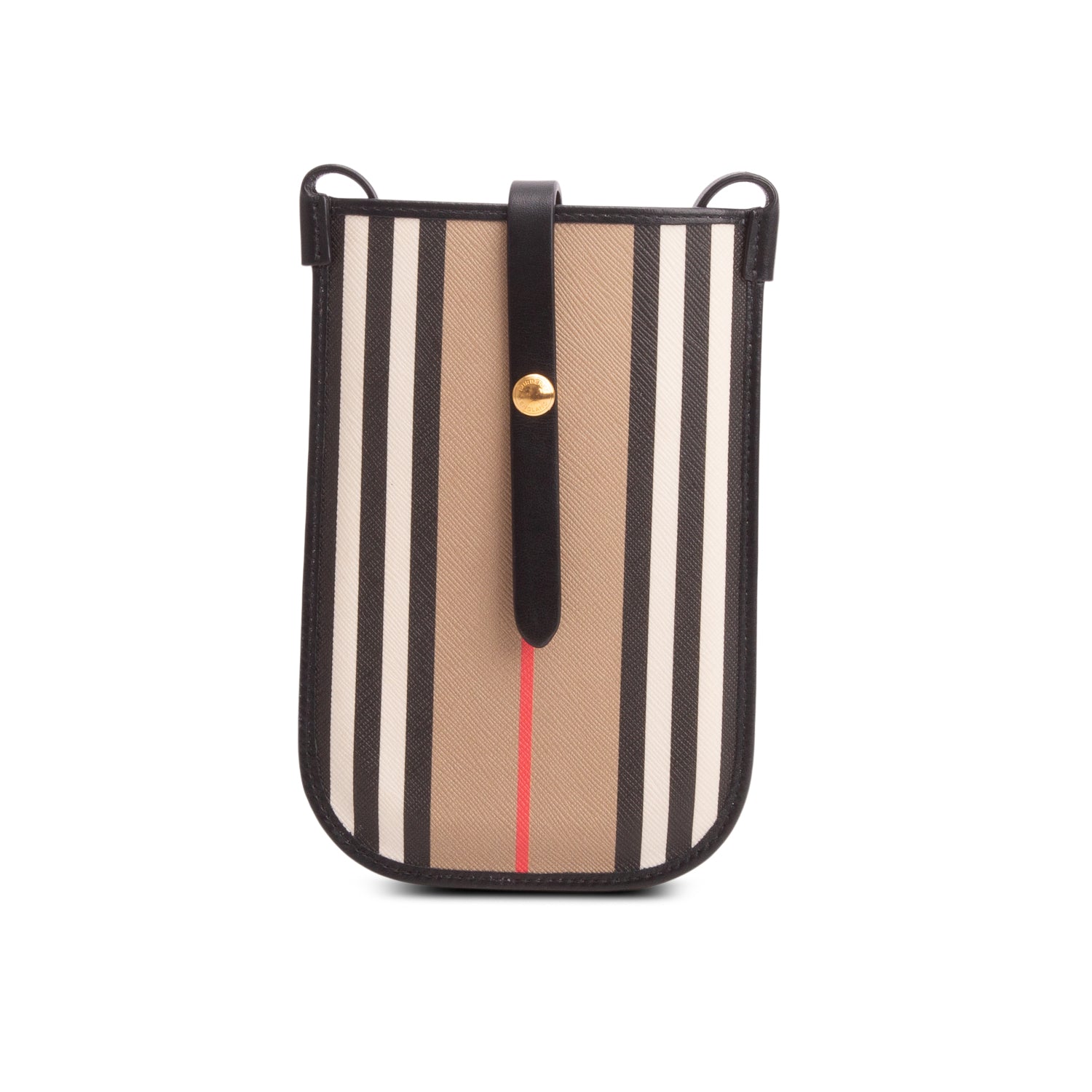 Burberry Black Leather Icon Stripe Canvas Phone Case