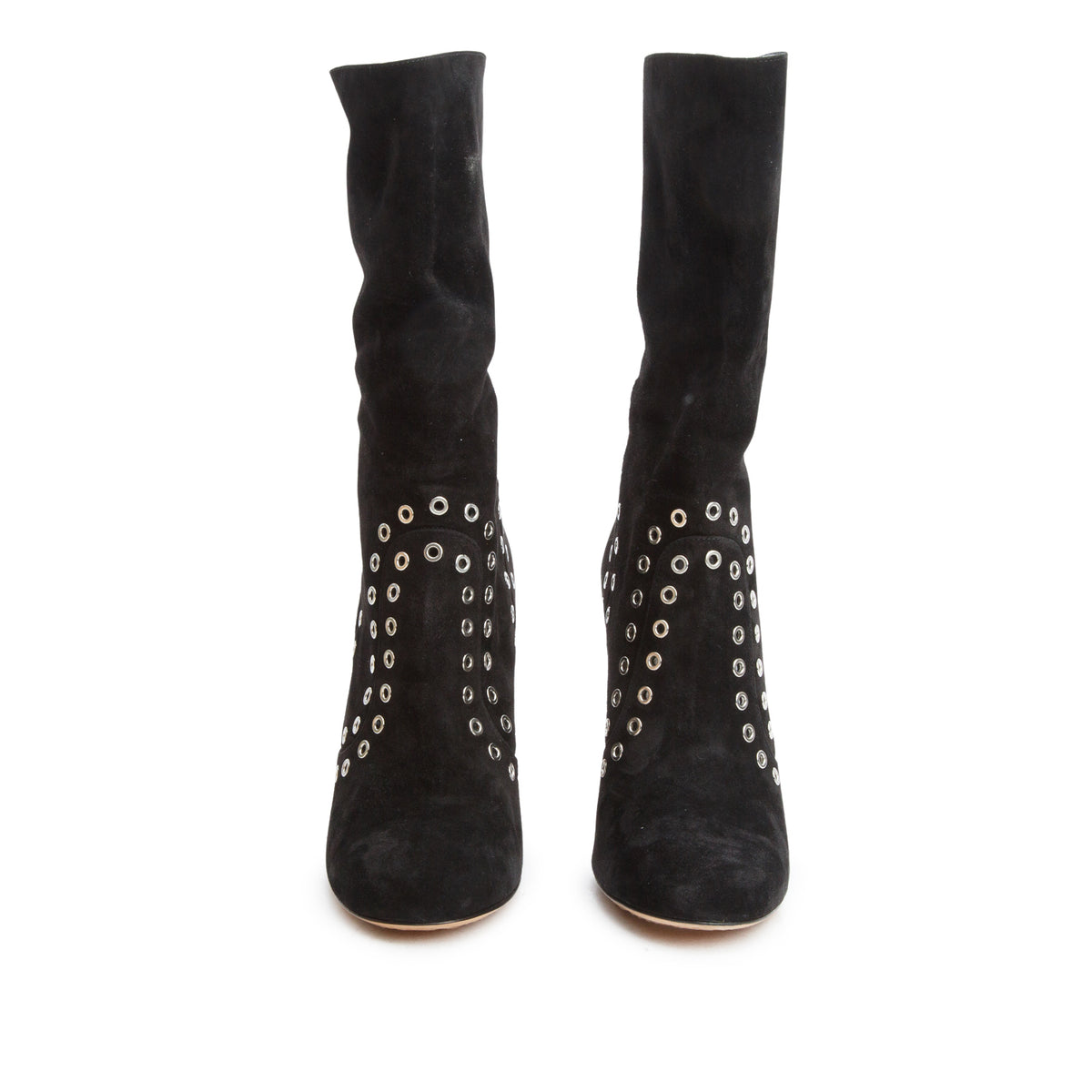 Alexander McQueen Black Suede Mid Calf Heel Boots, Size 40 w/ Box