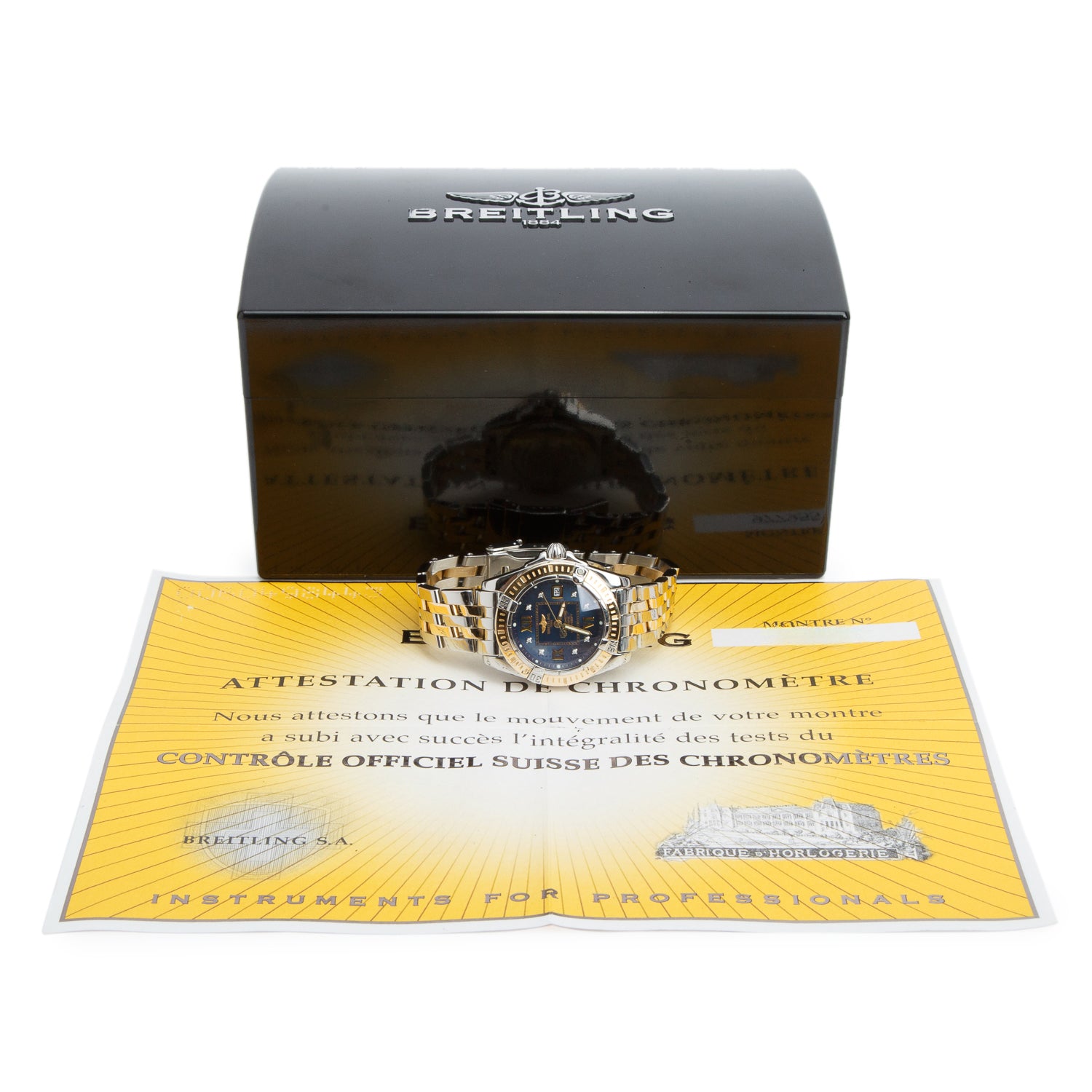 Breitling Stainless Steel & 18k Yellow Gold Galactic Cockpit 32 MM Quartz Watch Blue Diamond Dial D71356 w/ Box & Papers