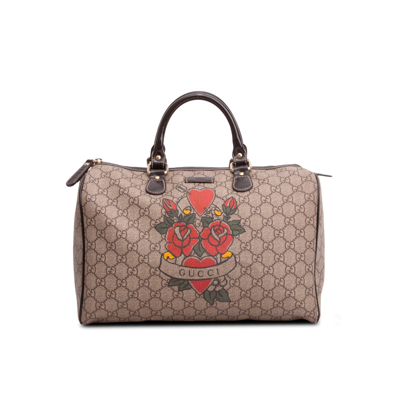 Gucci Beige GG Plus Monogram Tattoo Heart Medium Joy Boston Bag