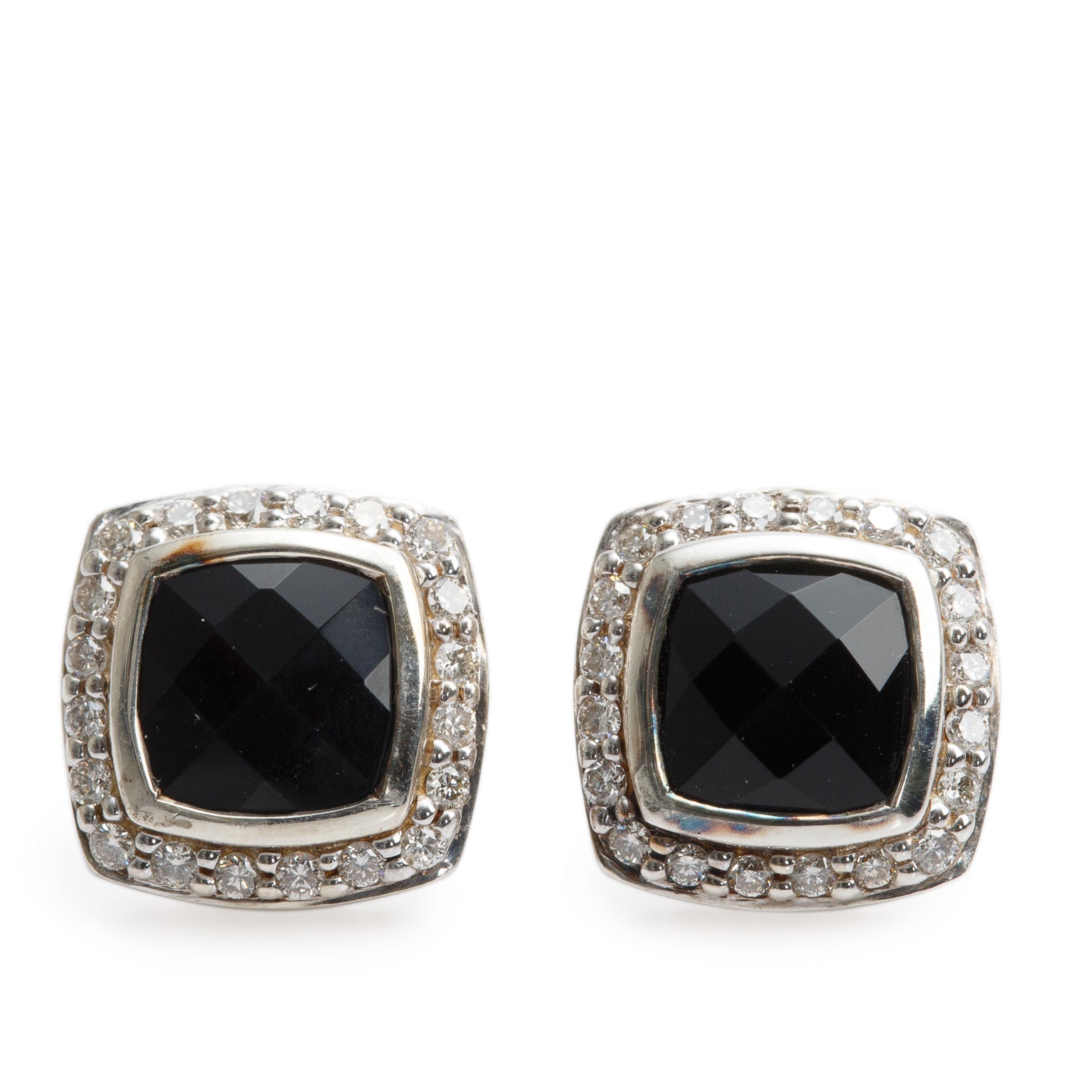 David Yurman Sterling Silver Onyx & Diamond Albion Earrings, 5 MM