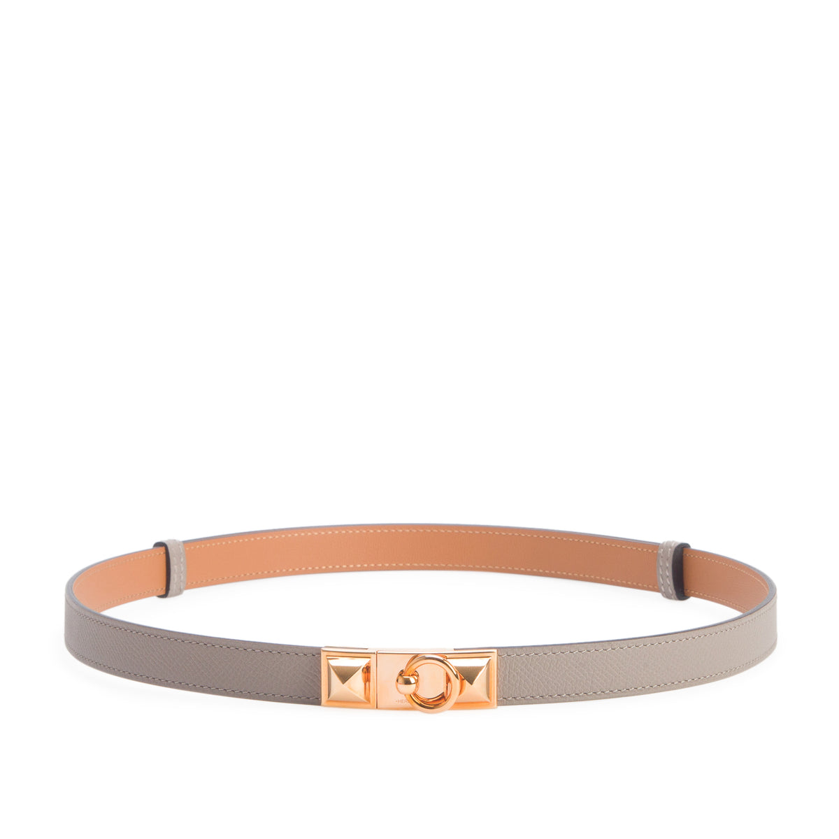 Hermes Etoupe Epsom Leather Gold Plated Rivale 18 Belt w/ Box