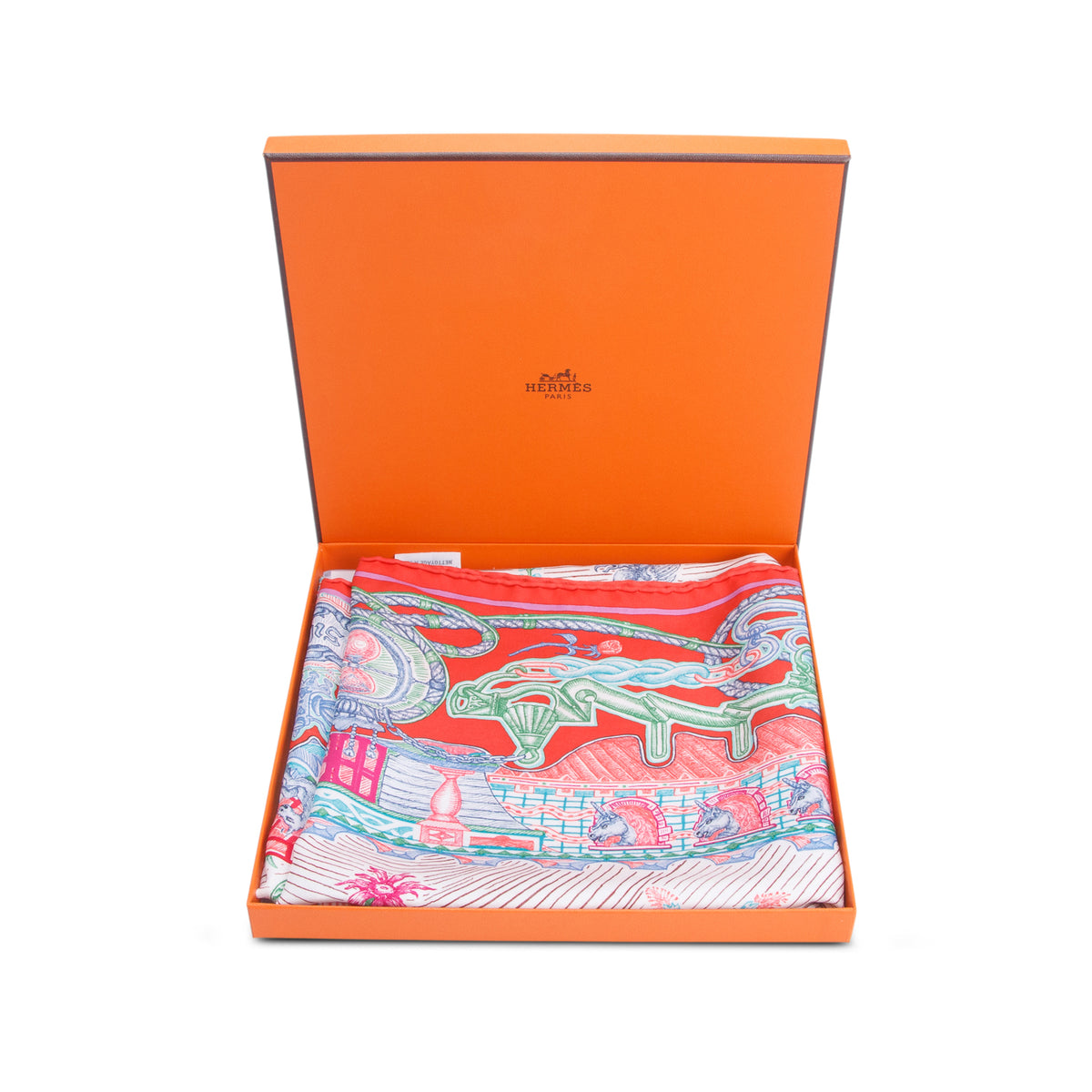 Hermes Pink & Multicolor 'Super Silk Quest' Scarf 90 w/ Box