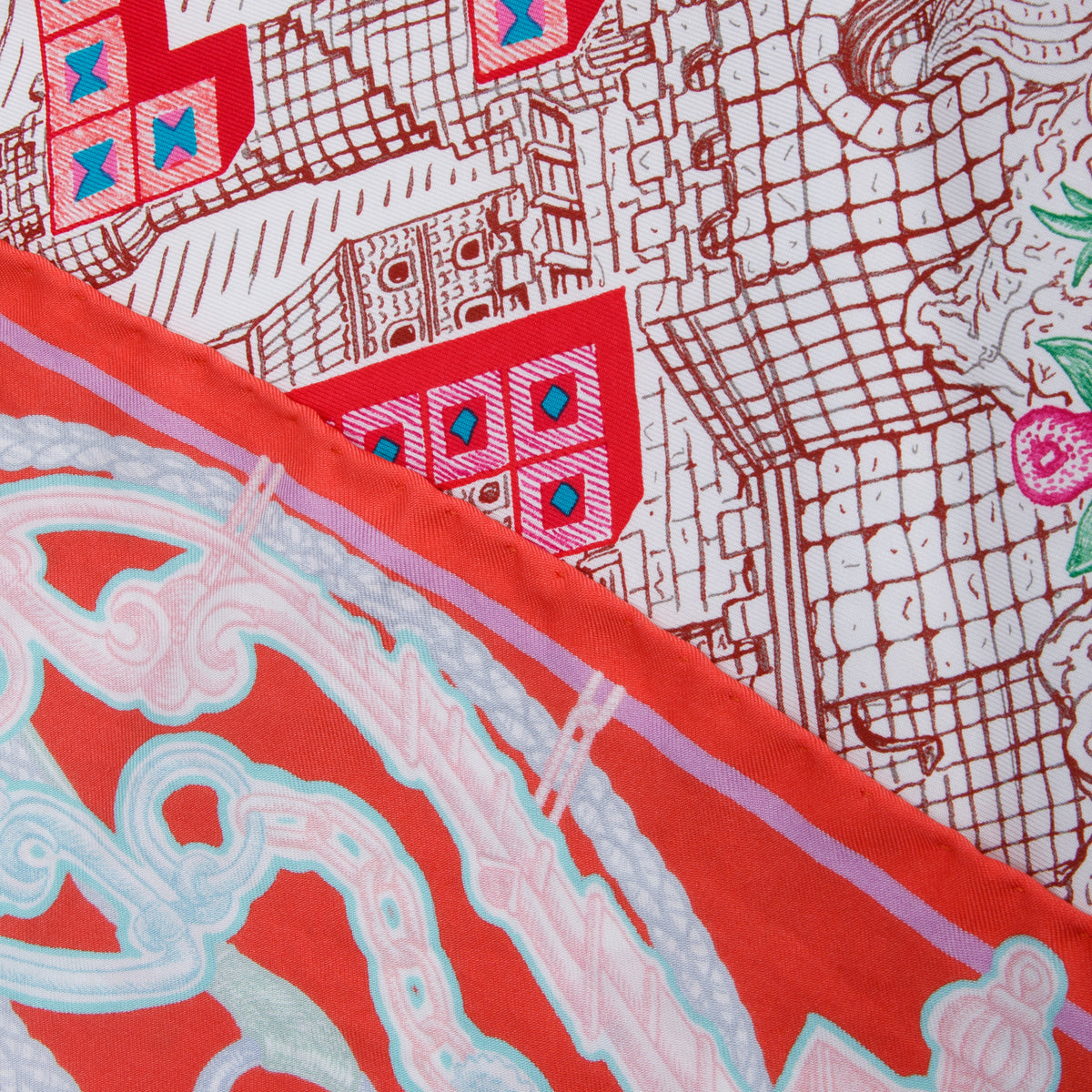 Hermes Pink & Multicolor 'Super Silk Quest' Scarf 90 w/ Box