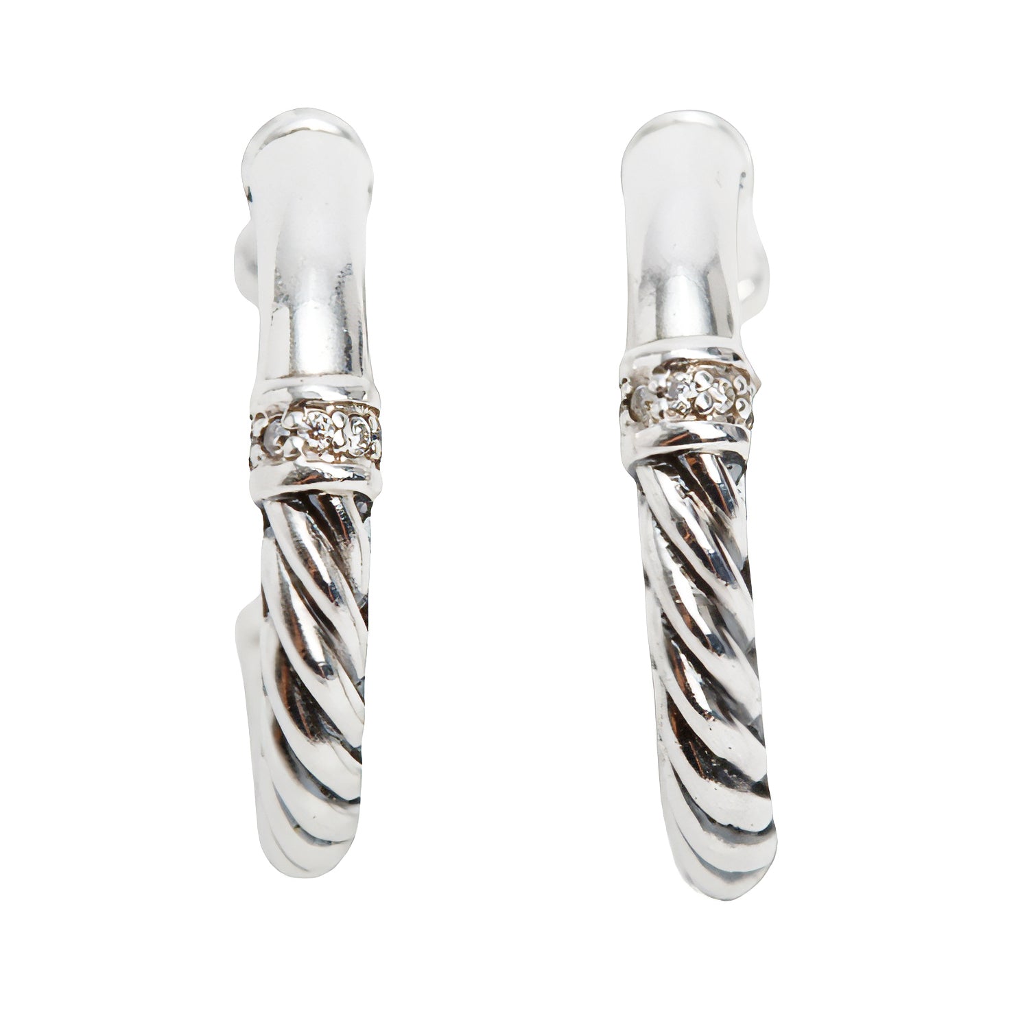 David Yurman Sterling Silver Diamond Cable Metro Hoop Earrings