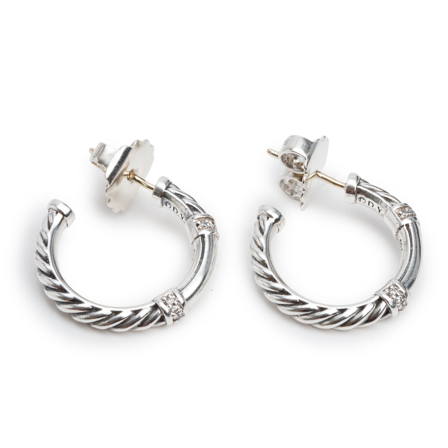 David Yurman Sterling Silver Diamond Cable Metro Hoop Earrings