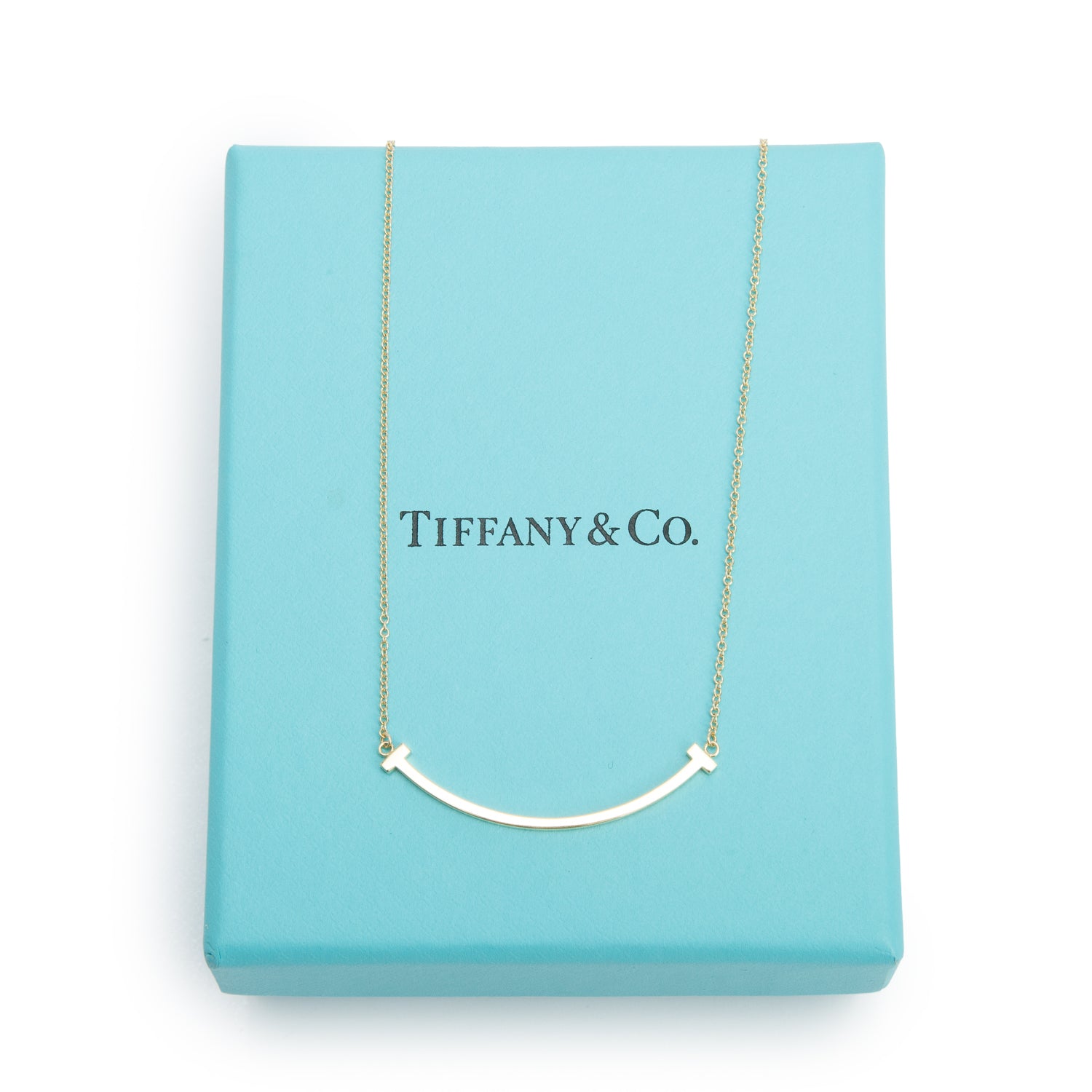 Tiffany & Co. 18k Yellow Gold Small T Smile Pendant Necklace w/ Box