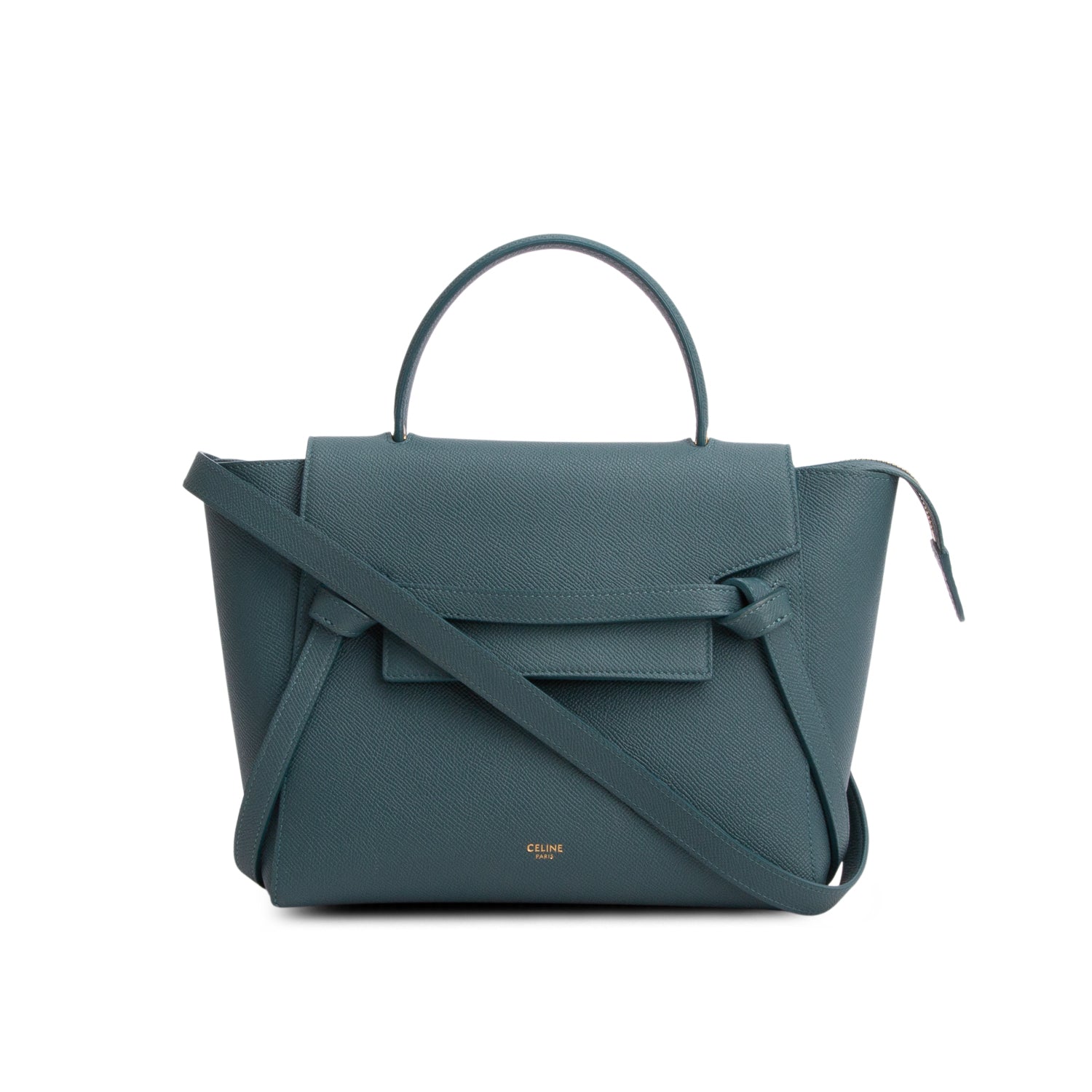 Celine 2020 Green Grained Calfskin Leather Nano Belt Bag w/ Strap